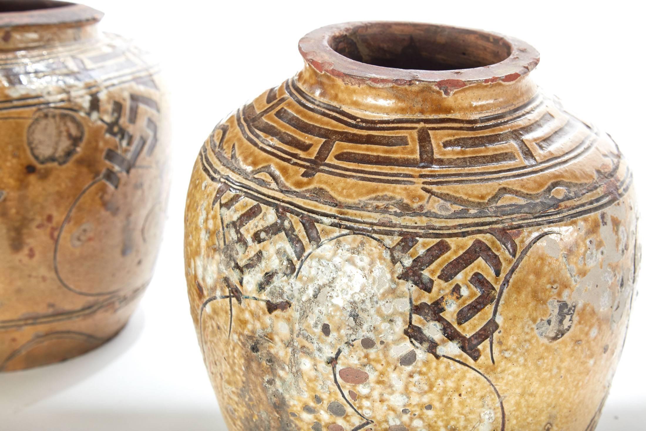 20th Century Two of a Pair of 19th Century Glazed Asian Pots