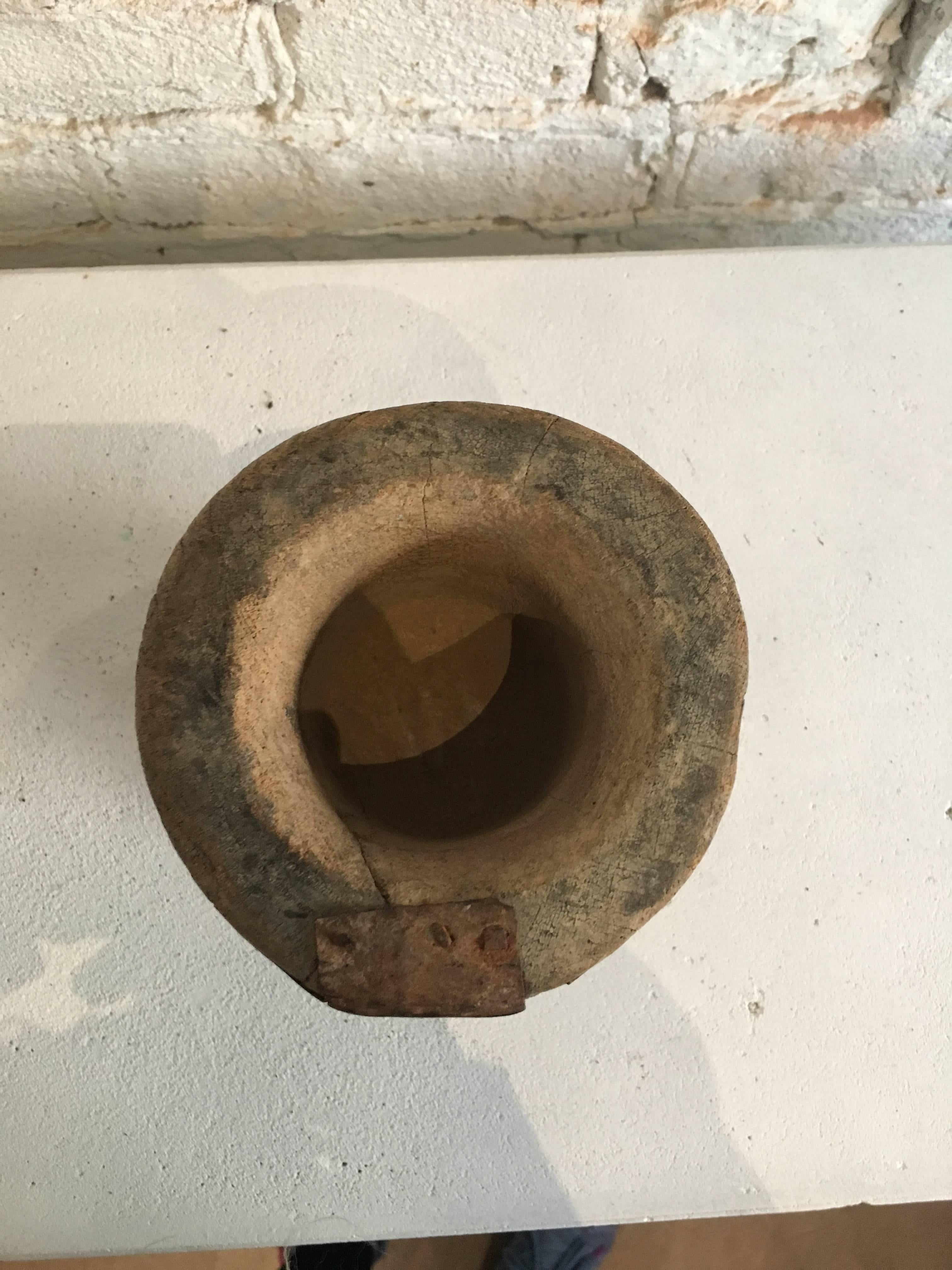 19th Century Small Wooden/Metal Mortar from Yemen/Saudi Border For Sale 2