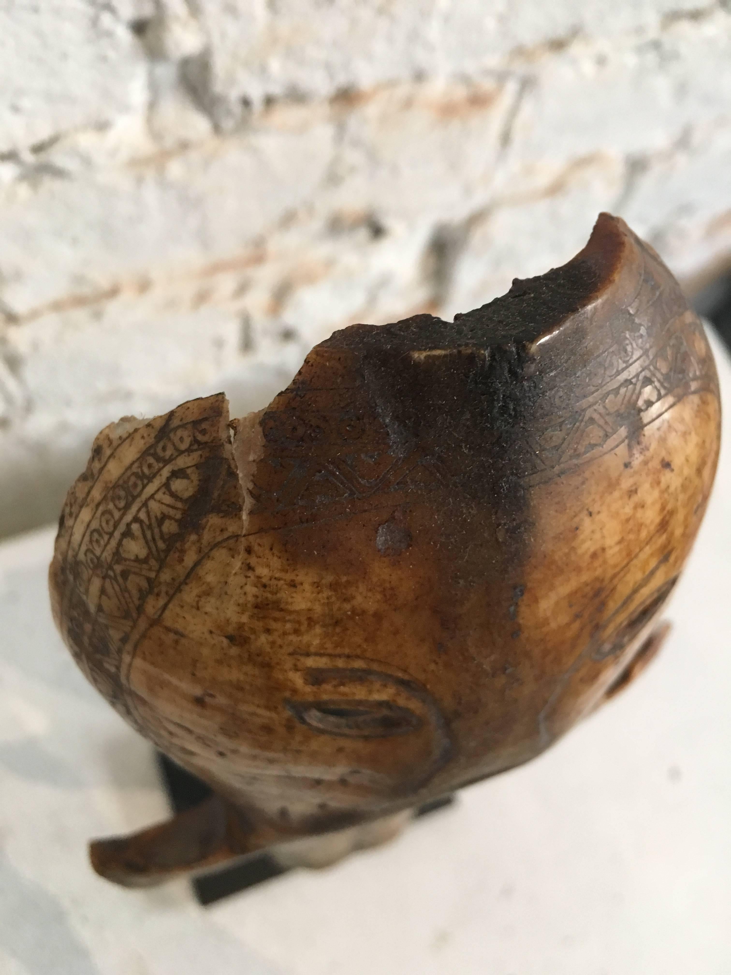 Late 19th Century Batak Mounted Carved Bone/Shell Artifact/Mask 1