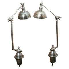 Antique Early 20th Century Restored American Pair of Industrial Factory Clamp Lamps