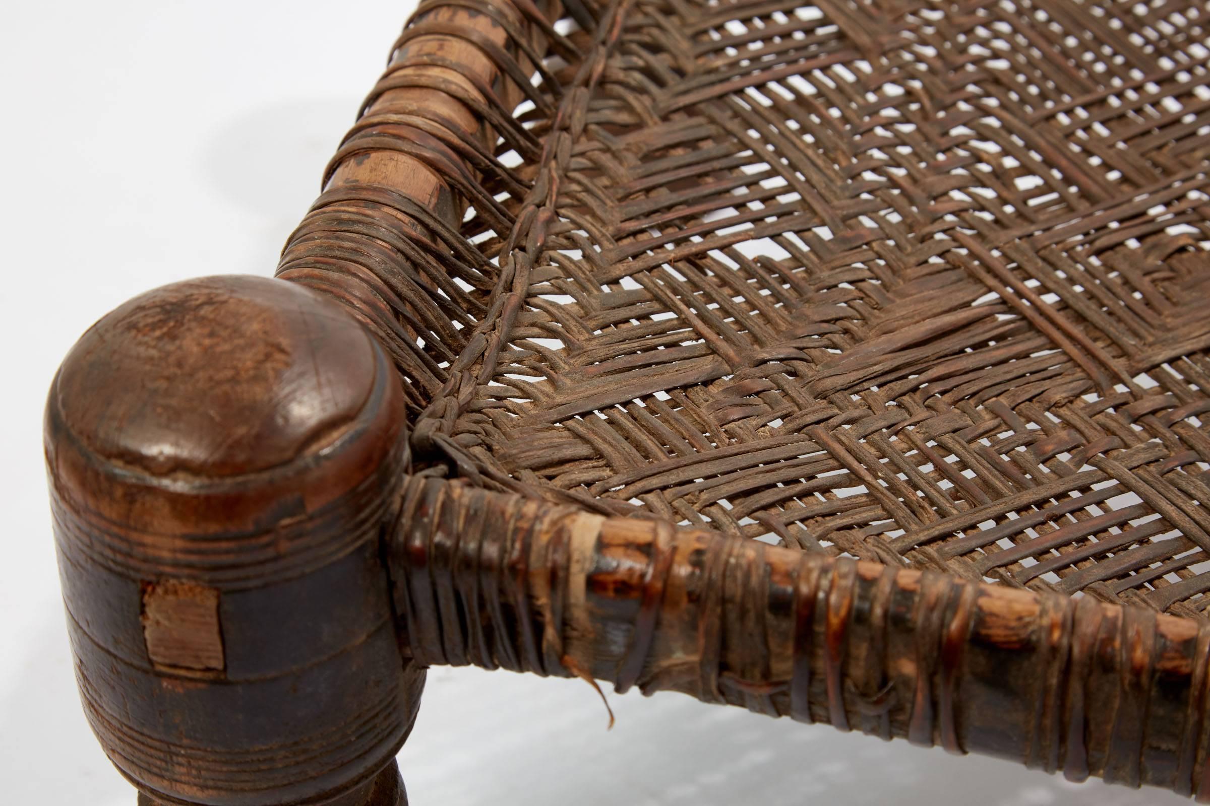20th Century Hand Woven Leather Stool from Swat Valley in Pakistan In Good Condition In Chicago, IL
