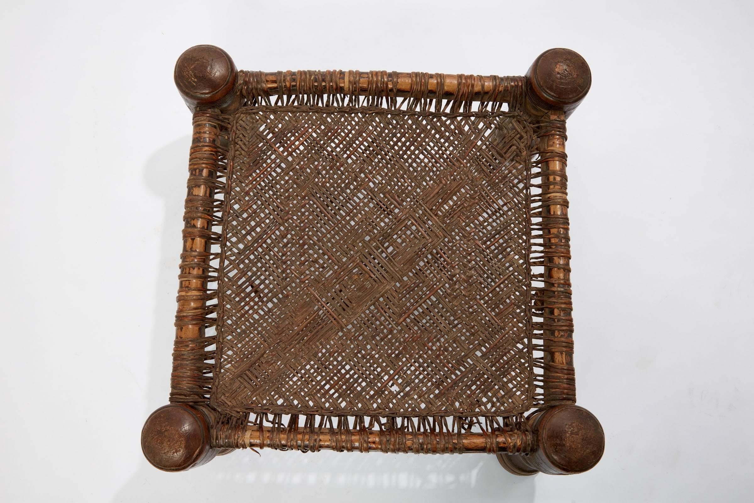 Malian 20th Century Hand Woven Leather Stool from Swat Valley in Pakistan