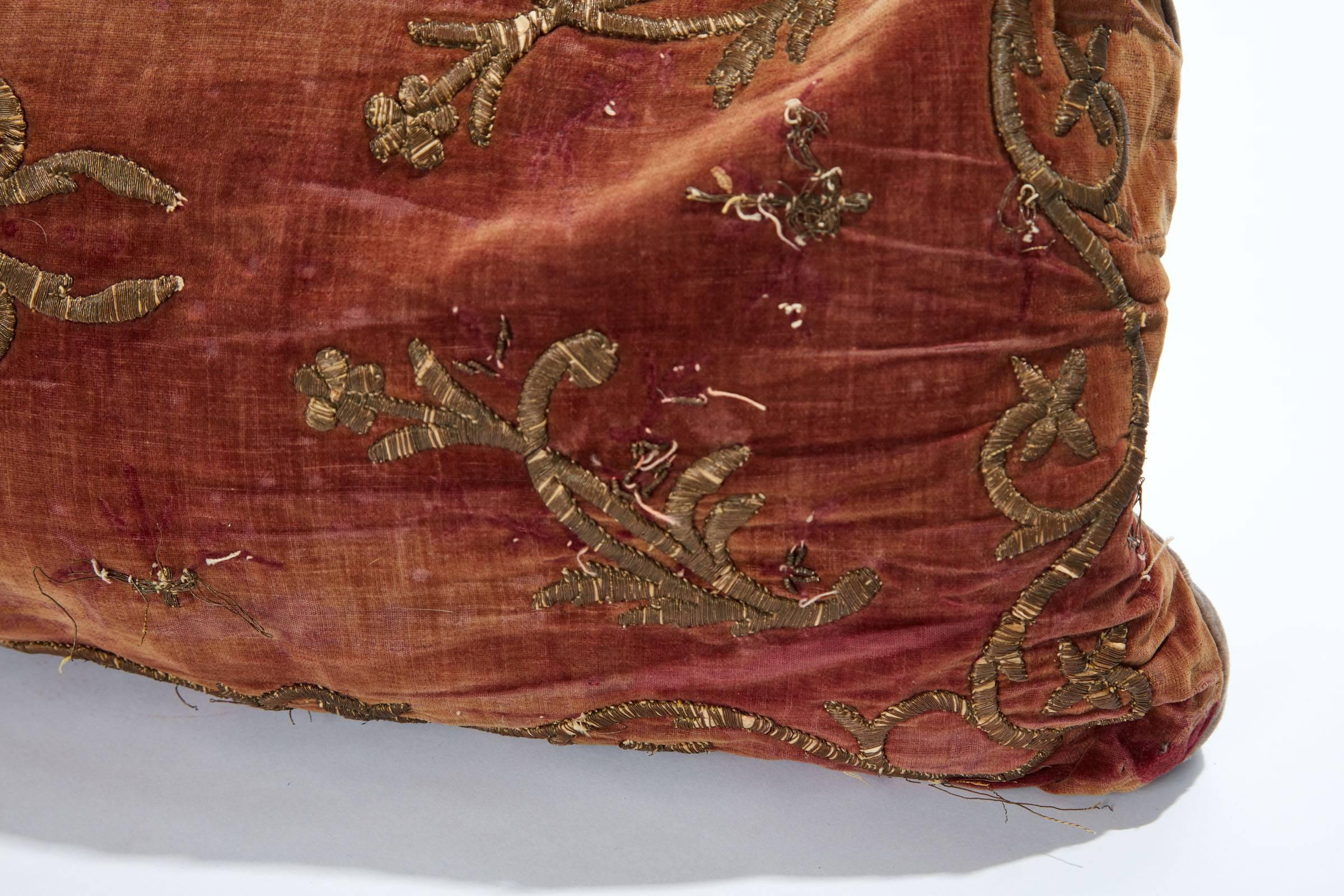 Silver 17th Century Turkish Ottoman Empire Velvet and Embroidered Pillow Sham 