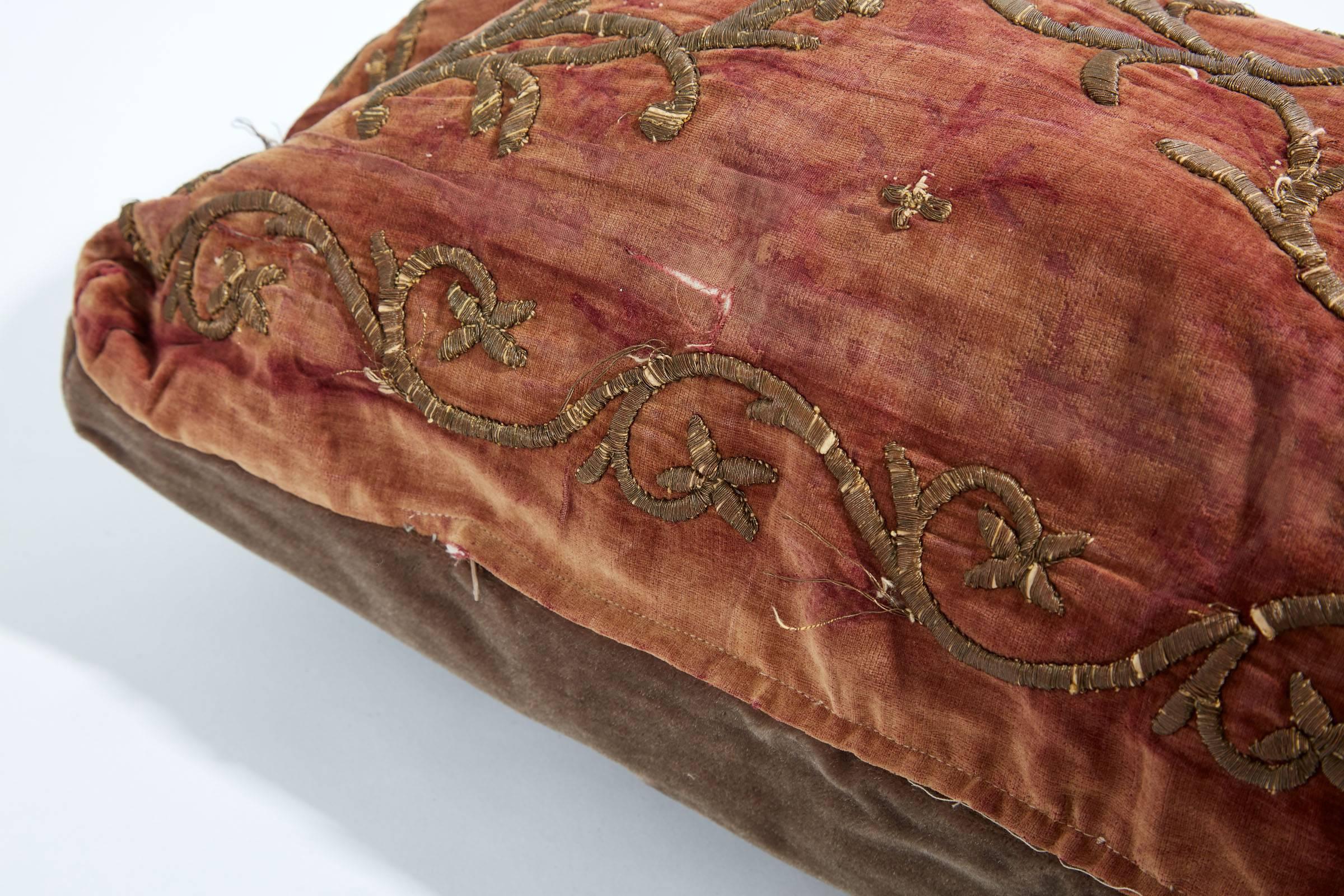 17th Century Turkish Ottoman Empire Velvet and Embroidered Pillow Sham  3