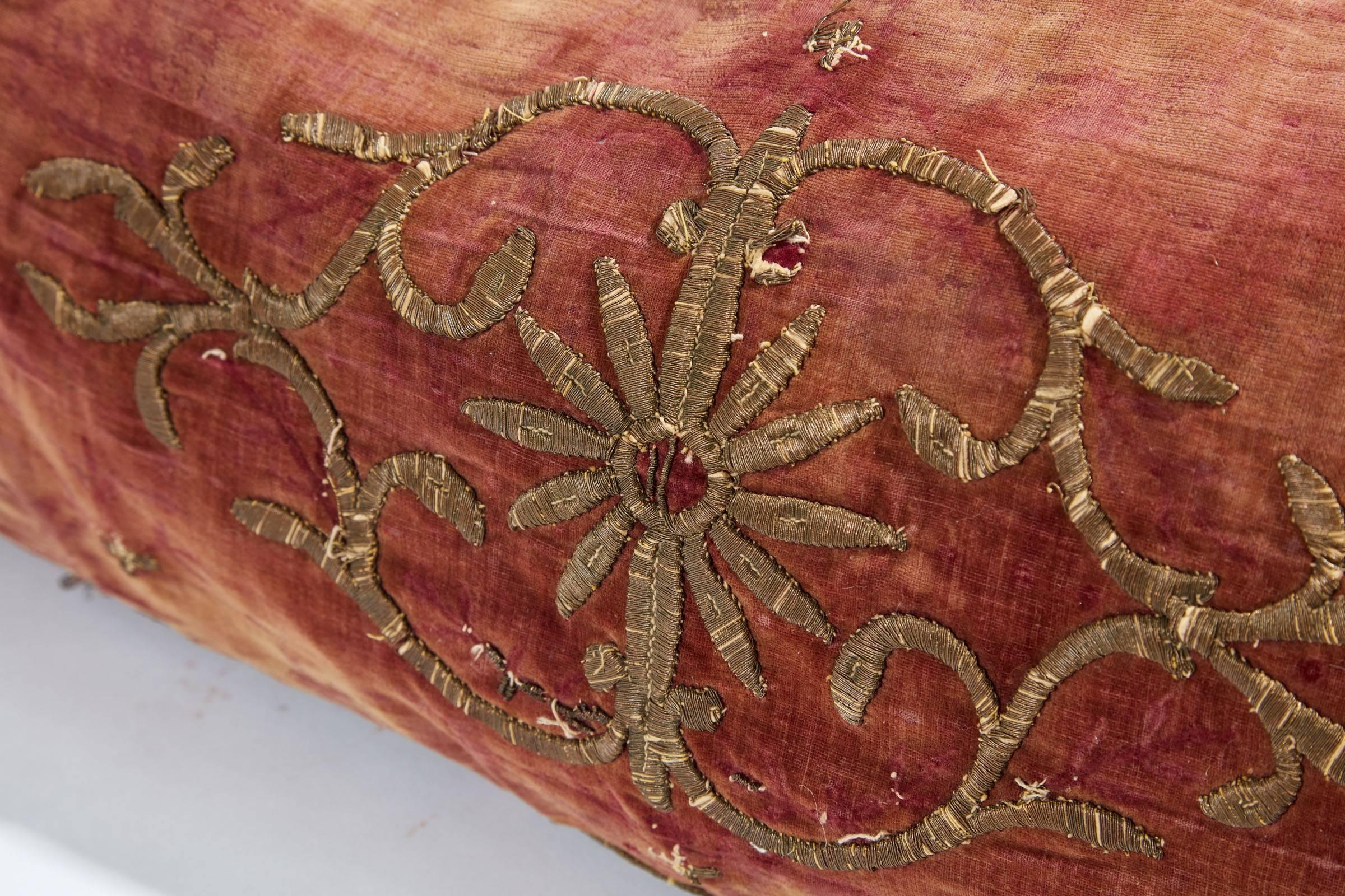 17th century Turkish ottoman Empire velvet and gold embroidered pillow sham.