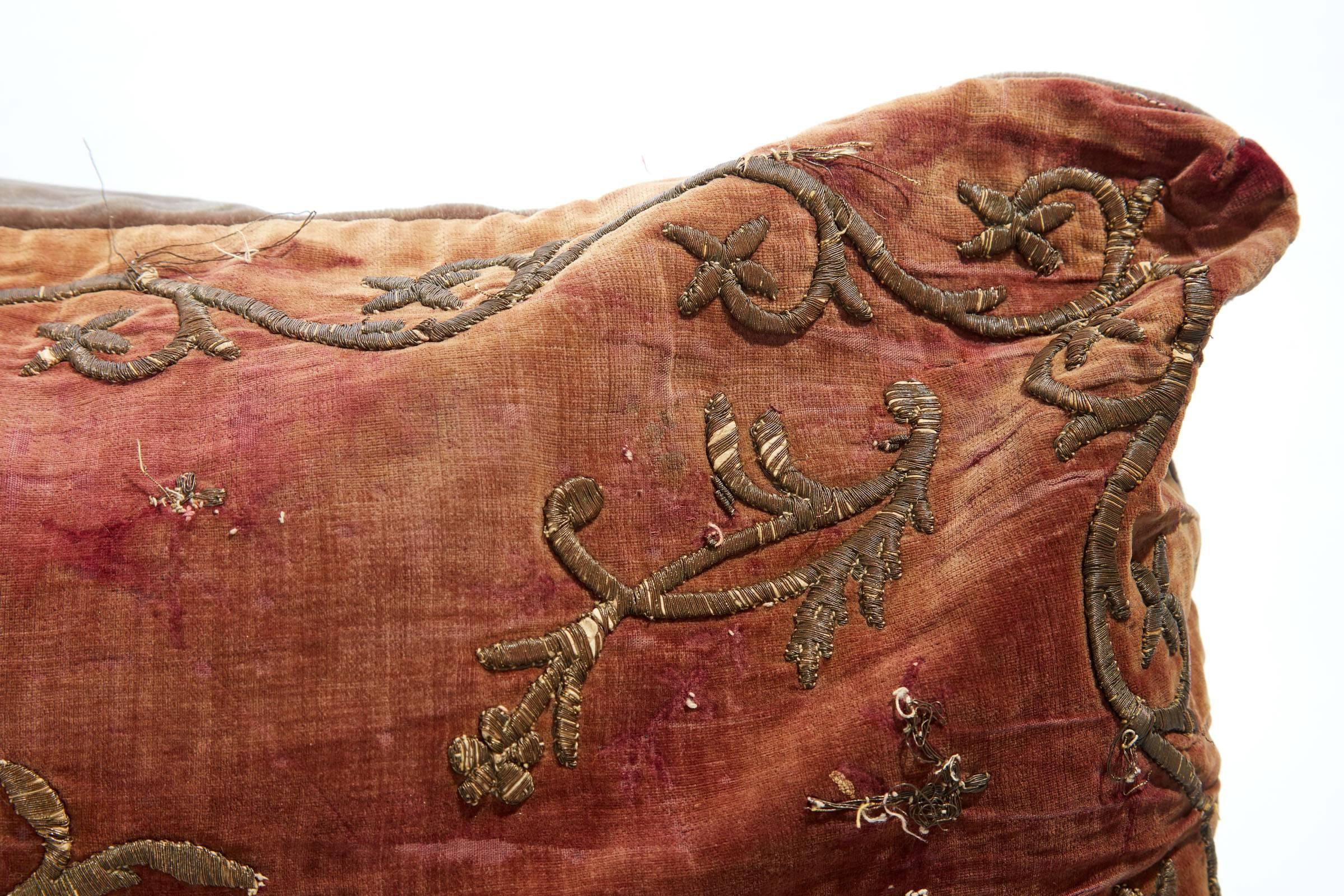 17th Century Turkish Ottoman Empire Velvet and Embroidered Pillow Sham  In Good Condition In Chicago, IL
