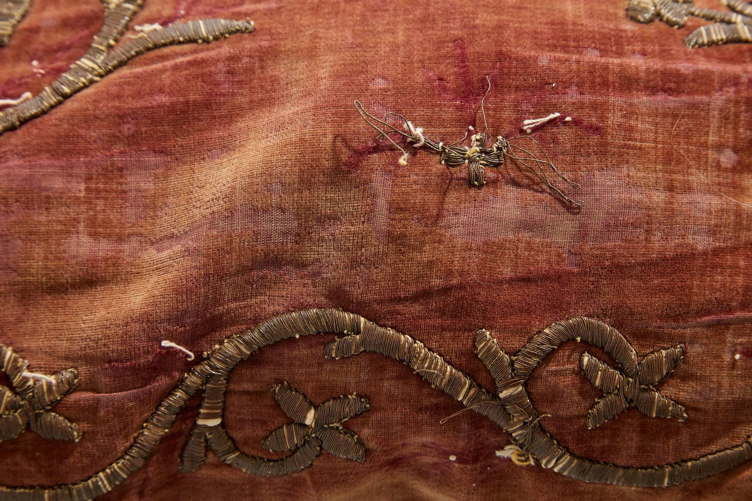 17th Century Turkish Ottoman Empire Velvet and Embroidered Pillow Sham  4