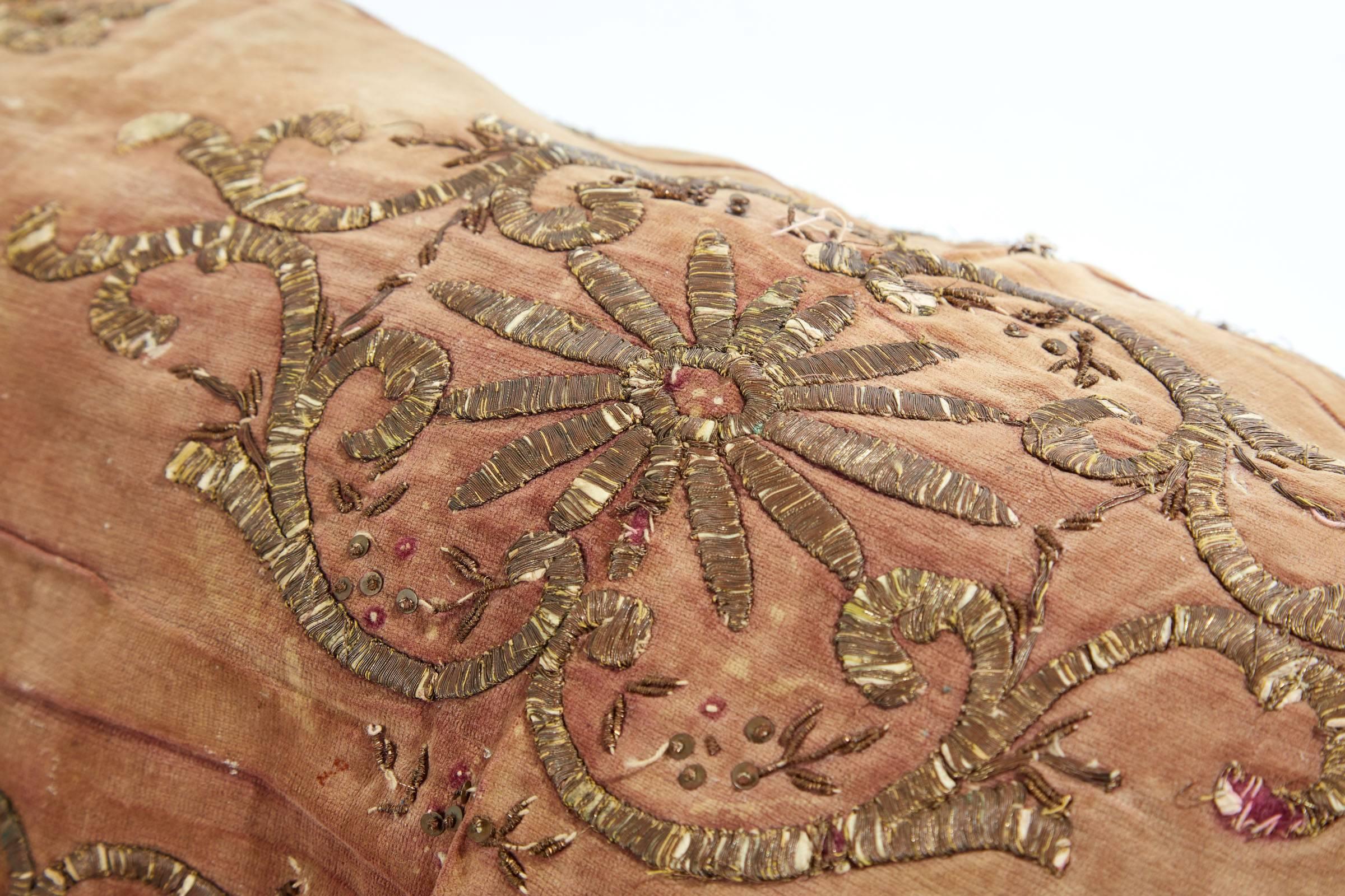 17th Century Turkish Velvet/24-Karat Gold Embroidered Pillow Sham 1