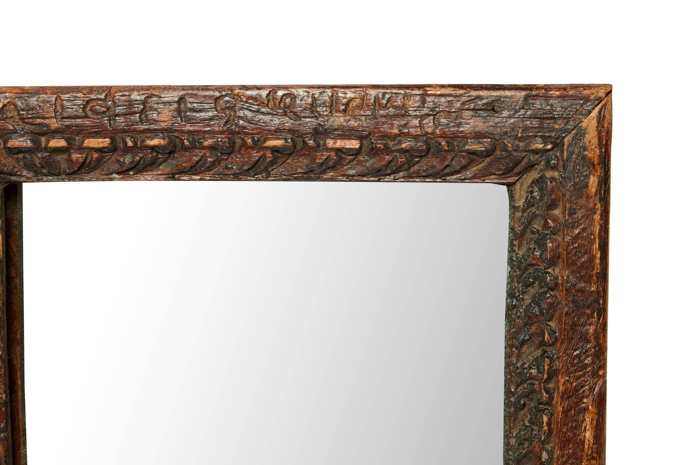 20th Century Small Hand-Carved Indonesian Mirror 1