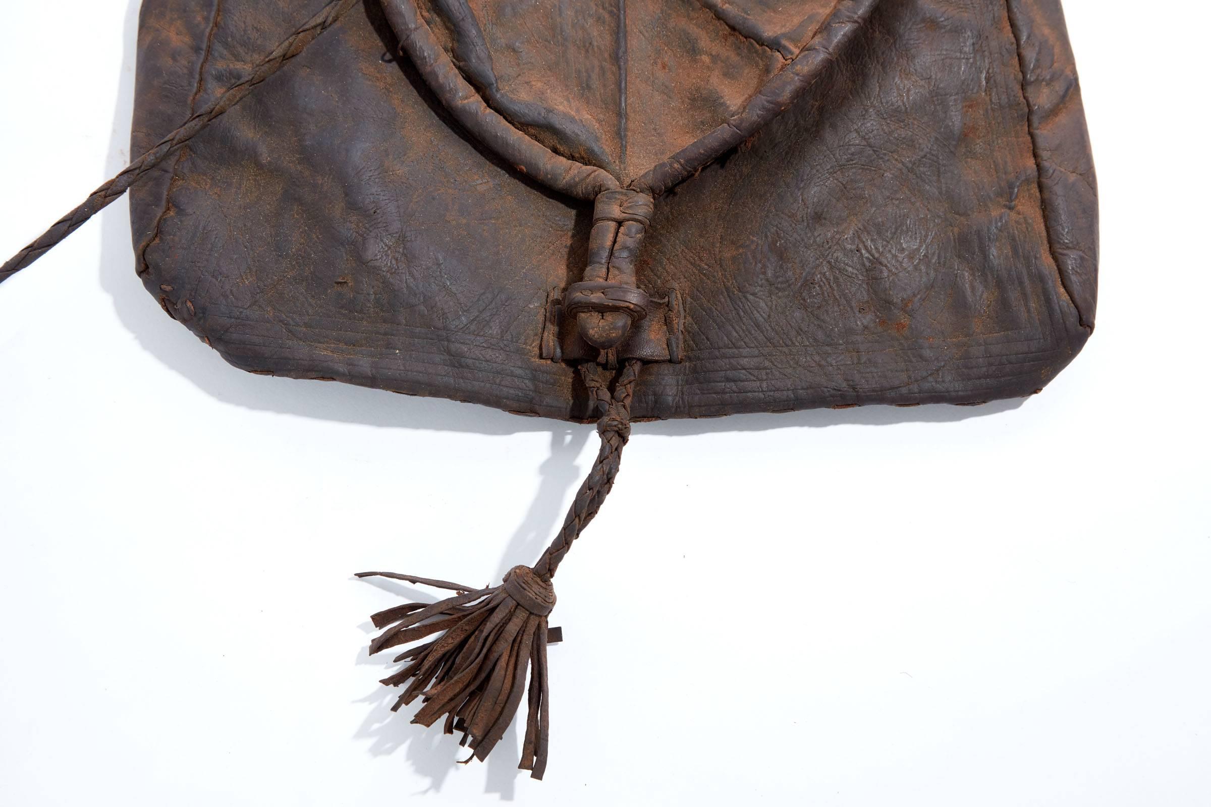 Early 20th century leather Afghani bag.
