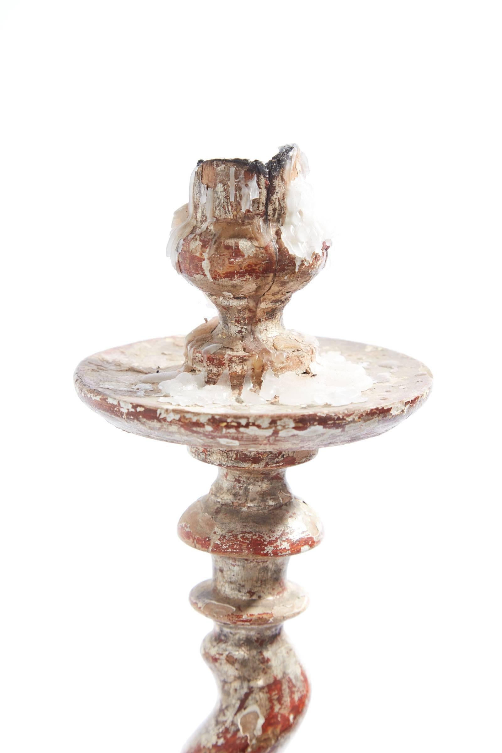 18th Century and Earlier 18th Century Italian Painted Twisted Baroque Candlestick 