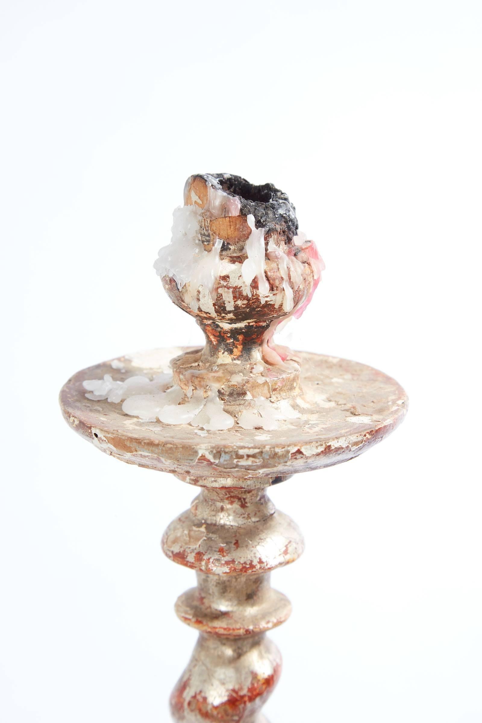 18th Century Italian Painted Twisted Baroque Candlestick  In Good Condition In Chicago, IL