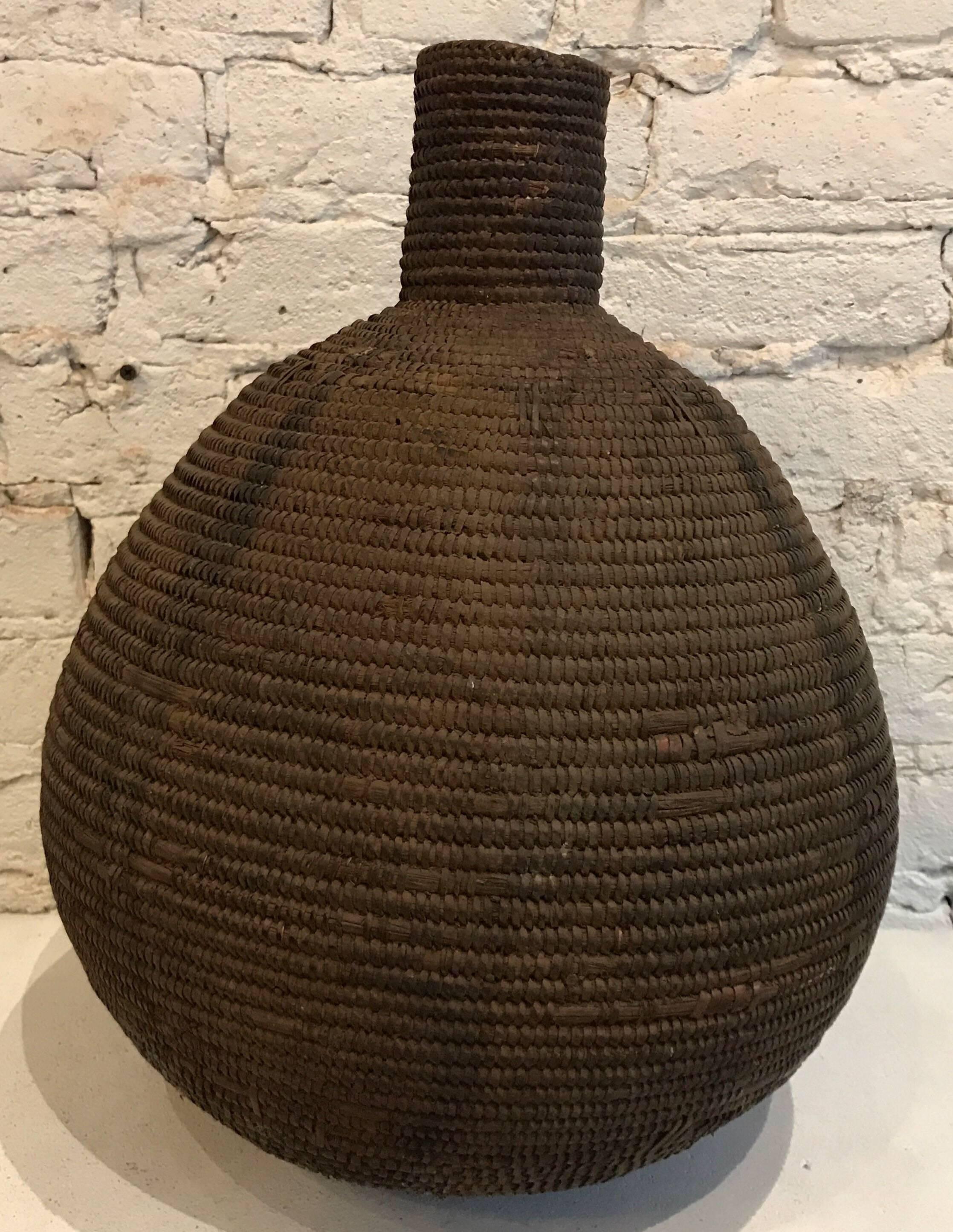 Malian Early 20th Century Woven Straw/Mud Honey Basket
