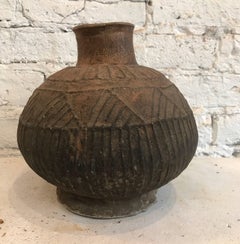 20th Century Brown African Vessel with Engraved Design