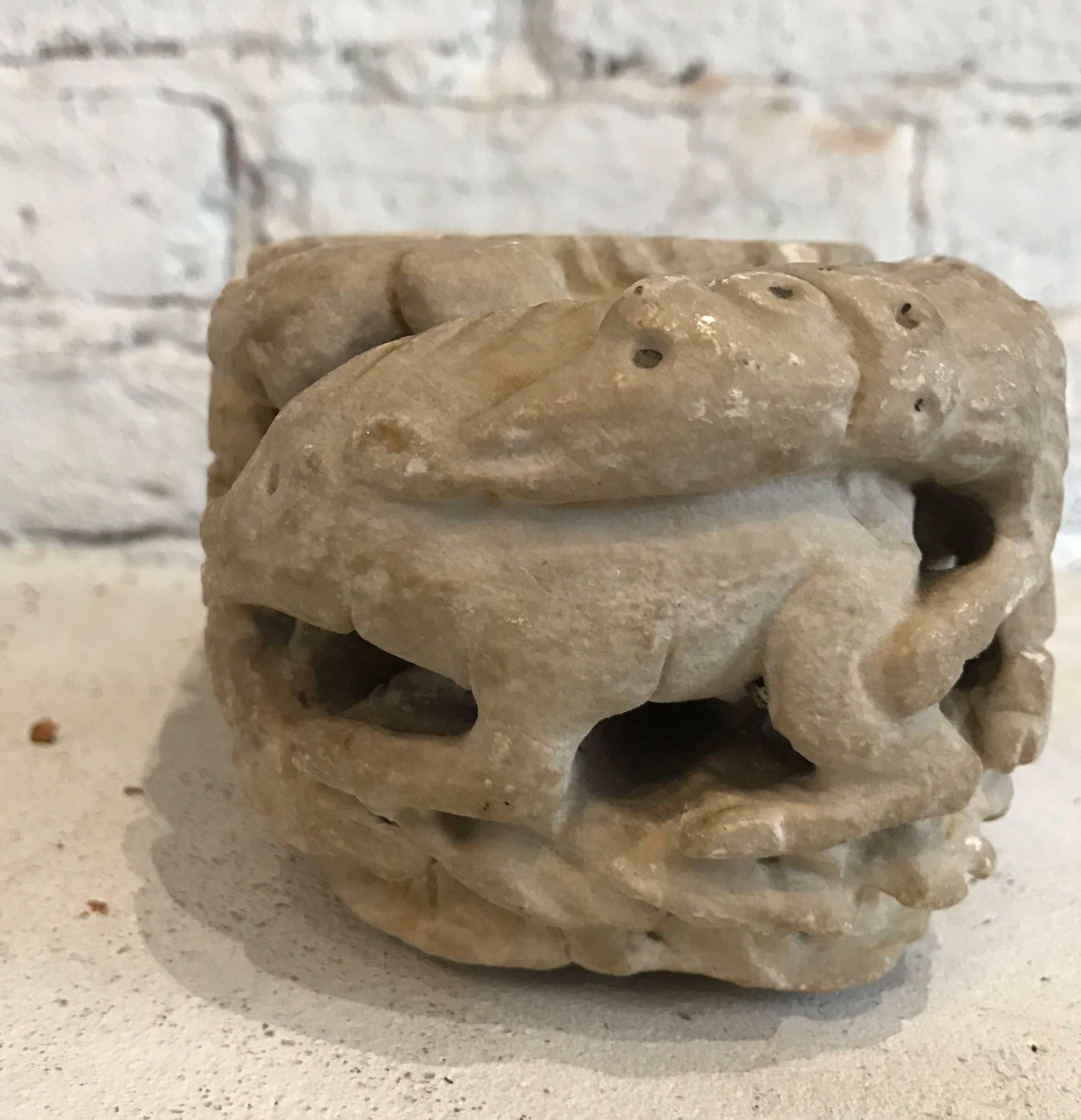 Hand-Carved Late 19th Century Carved Stone Bowl Found in Italy For Sale