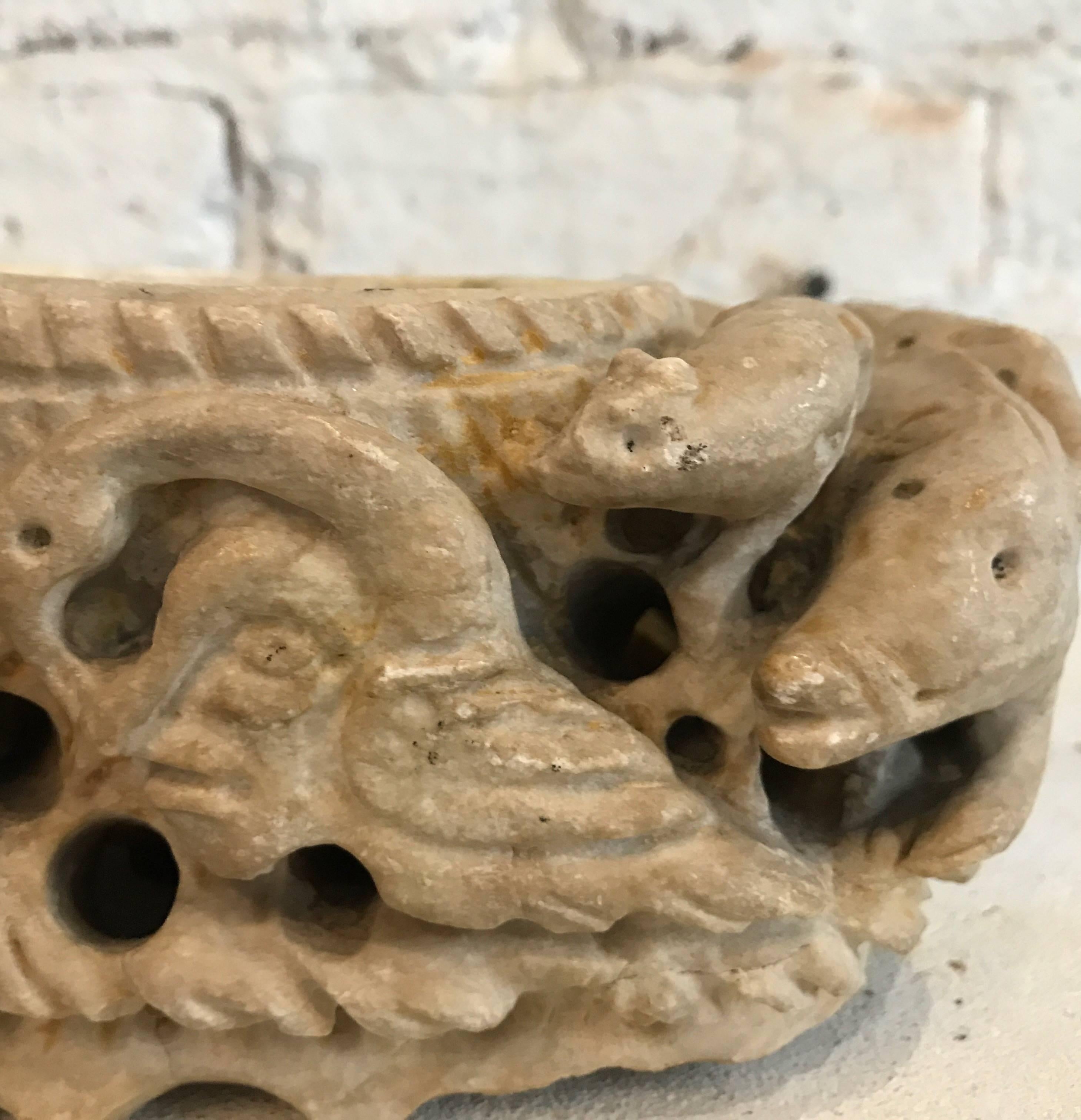 Limestone Late 19th Century Carved Stone Bowl Found in Italy For Sale