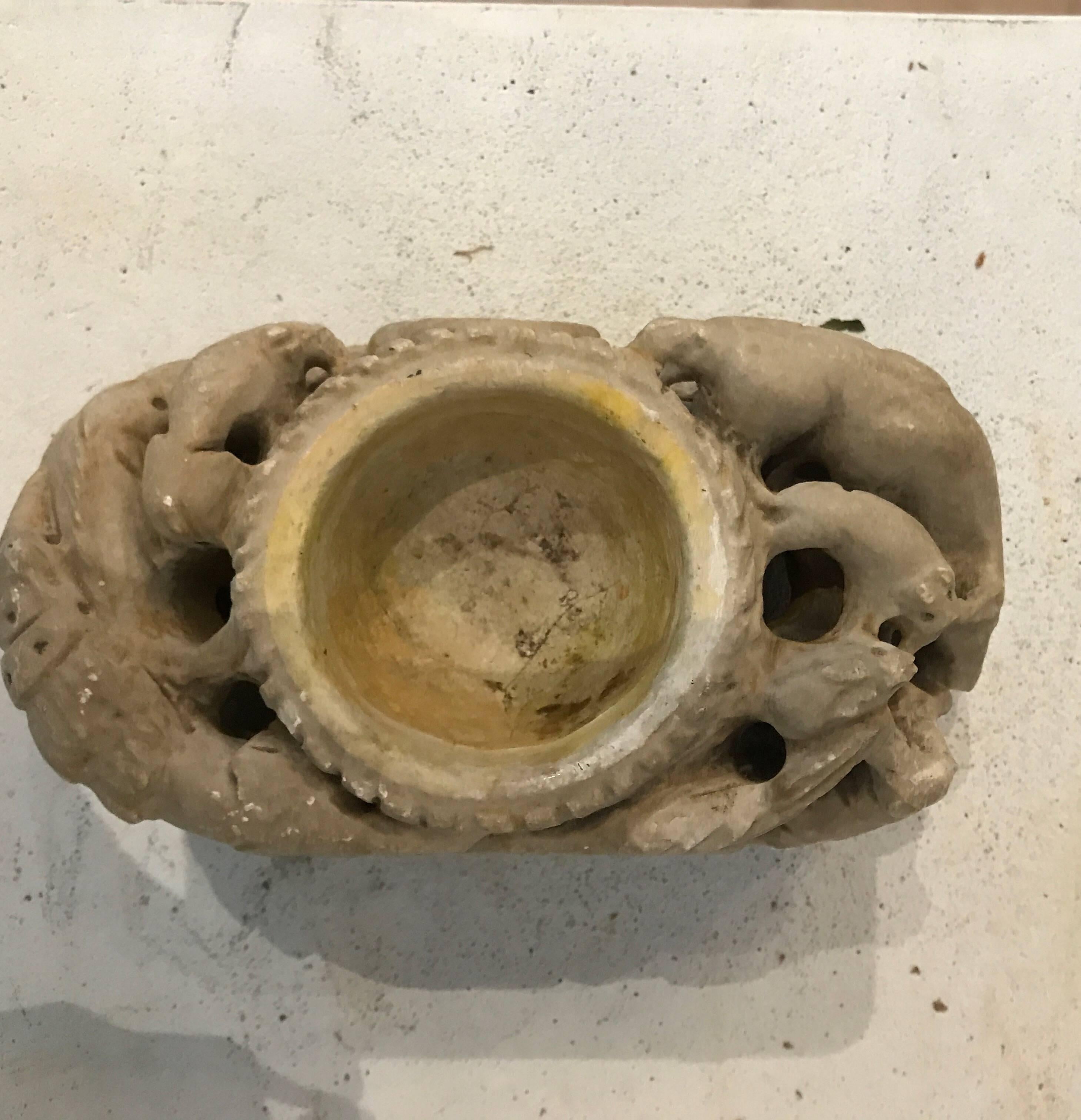 Late 19th Century Carved Stone Bowl Found in Italy For Sale 1