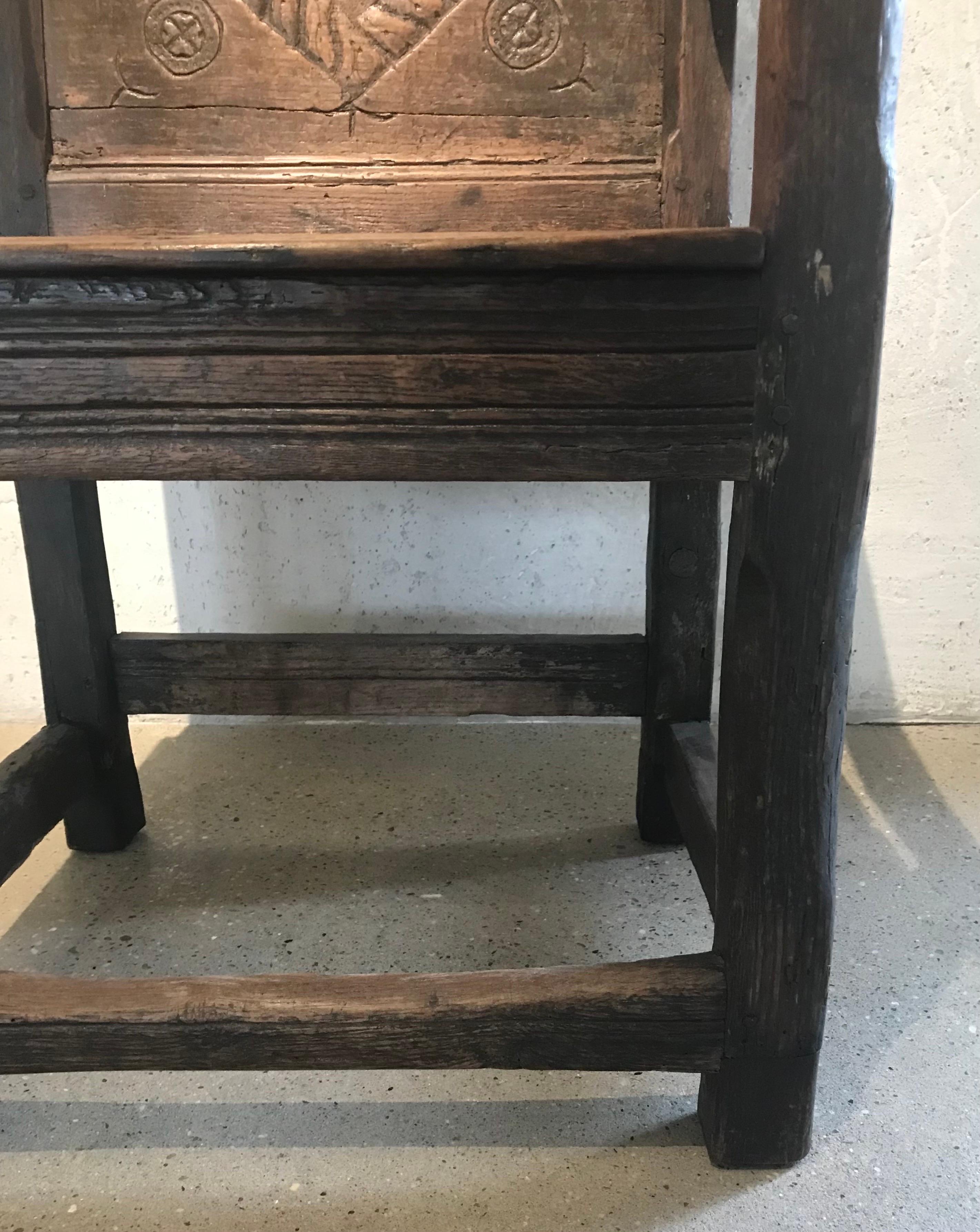 Elizabethan 'Tudor' Hand Carved Oak Wainscot Arm Chair For Sale 2
