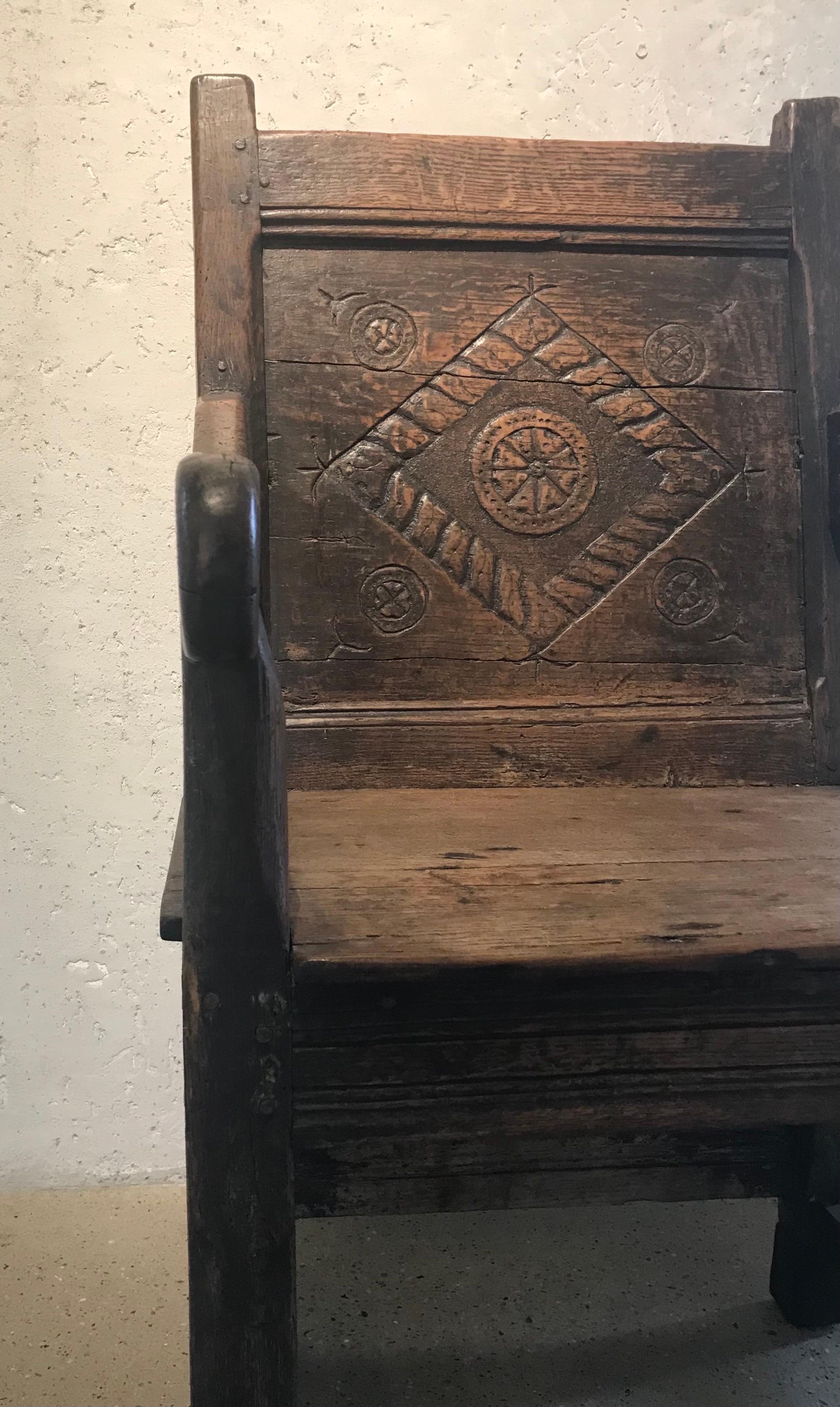 Elizabethan 'Tudor' Hand Carved Oak Wainscot Arm Chair For Sale 3