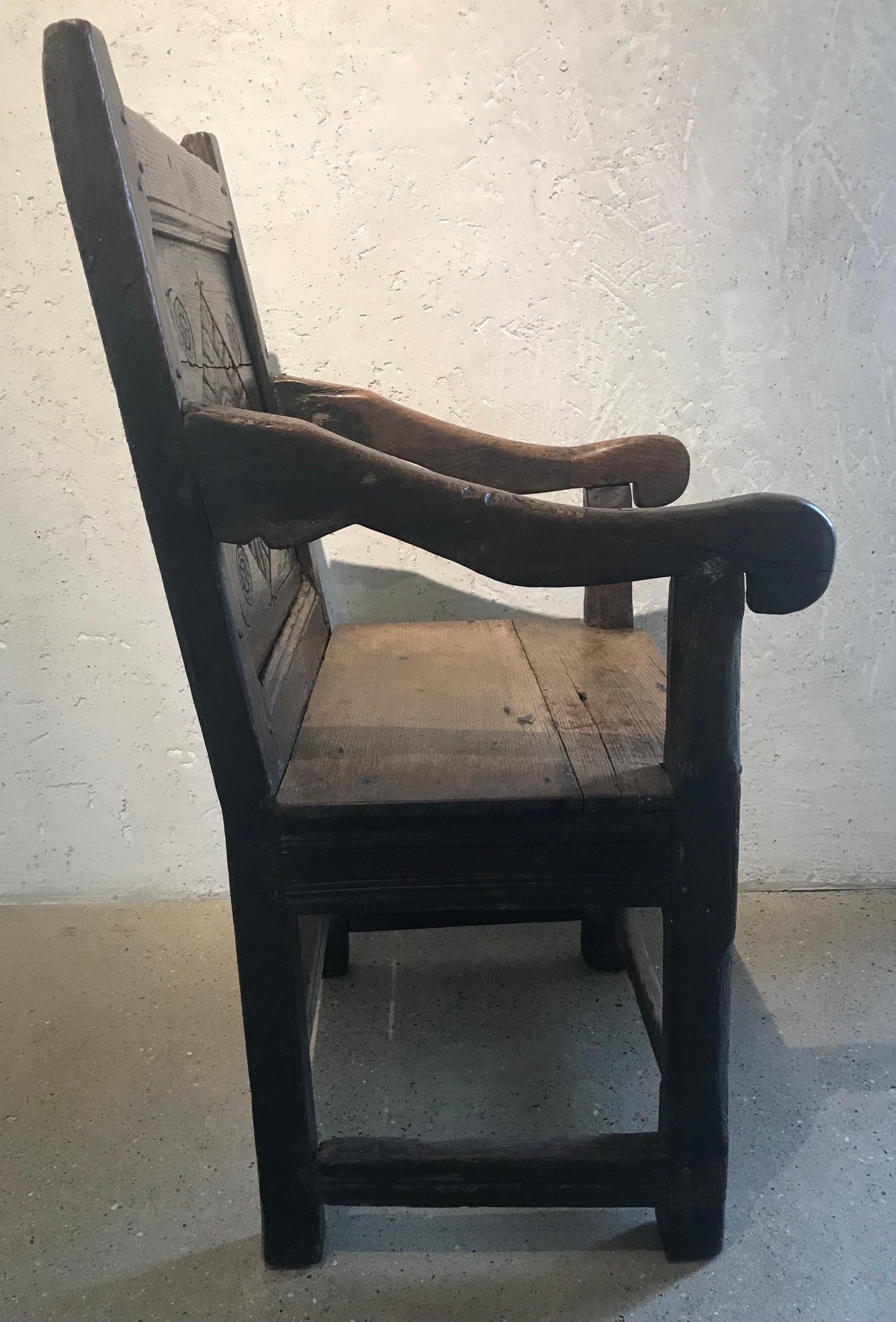 Elizabethan 'Tudor' Hand Carved Oak Wainscot Arm Chair For Sale 5