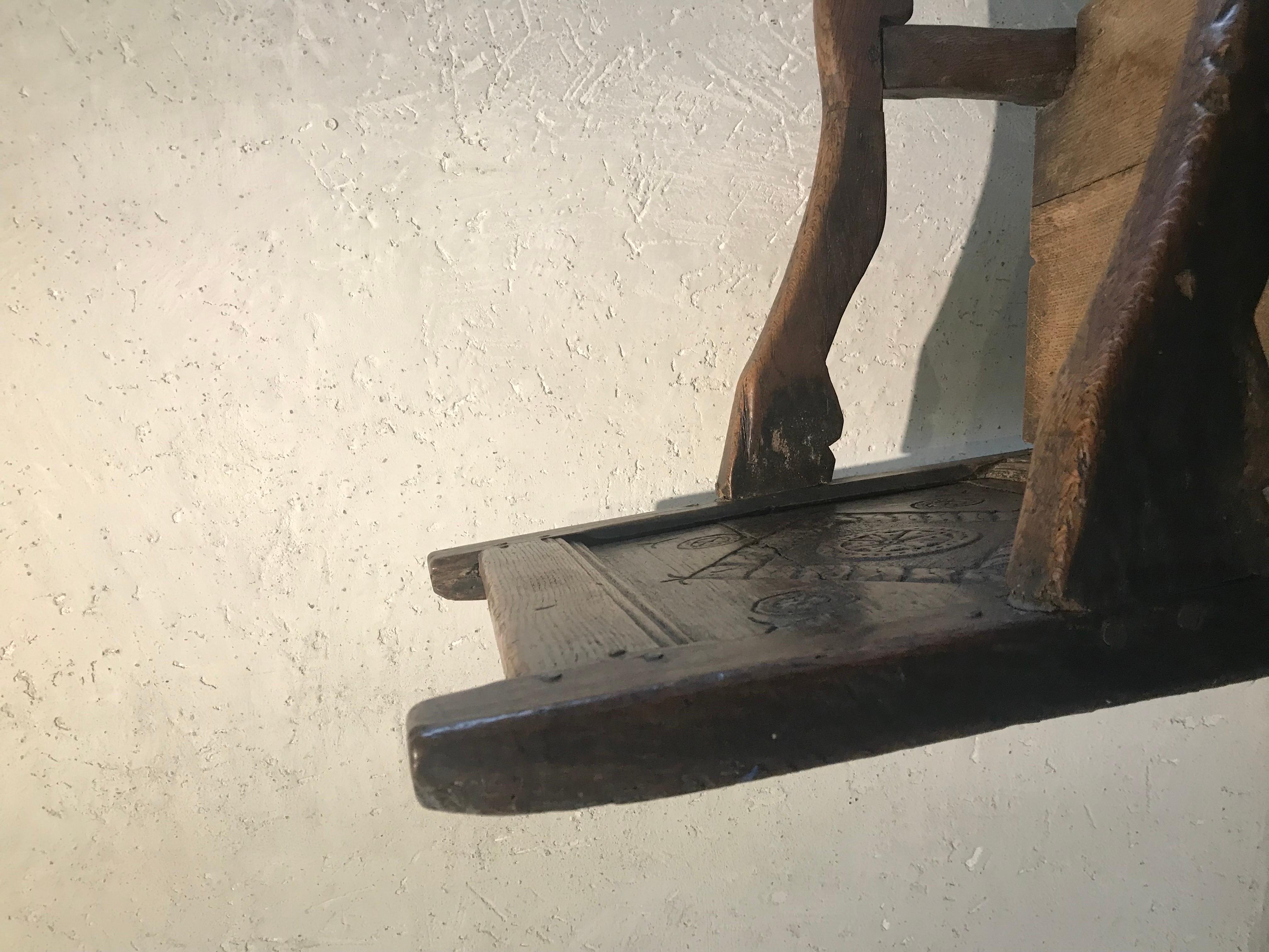 Elizabethan 'Tudor' Hand Carved Oak Wainscot Arm Chair For Sale 6