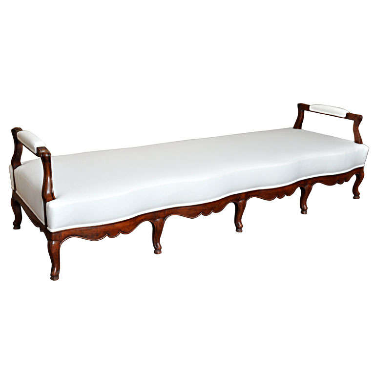 19th Century French Carved Wood and Upholstered Bench