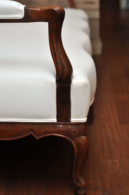 19th Century French Carved Wood and Upholstered Bench 5