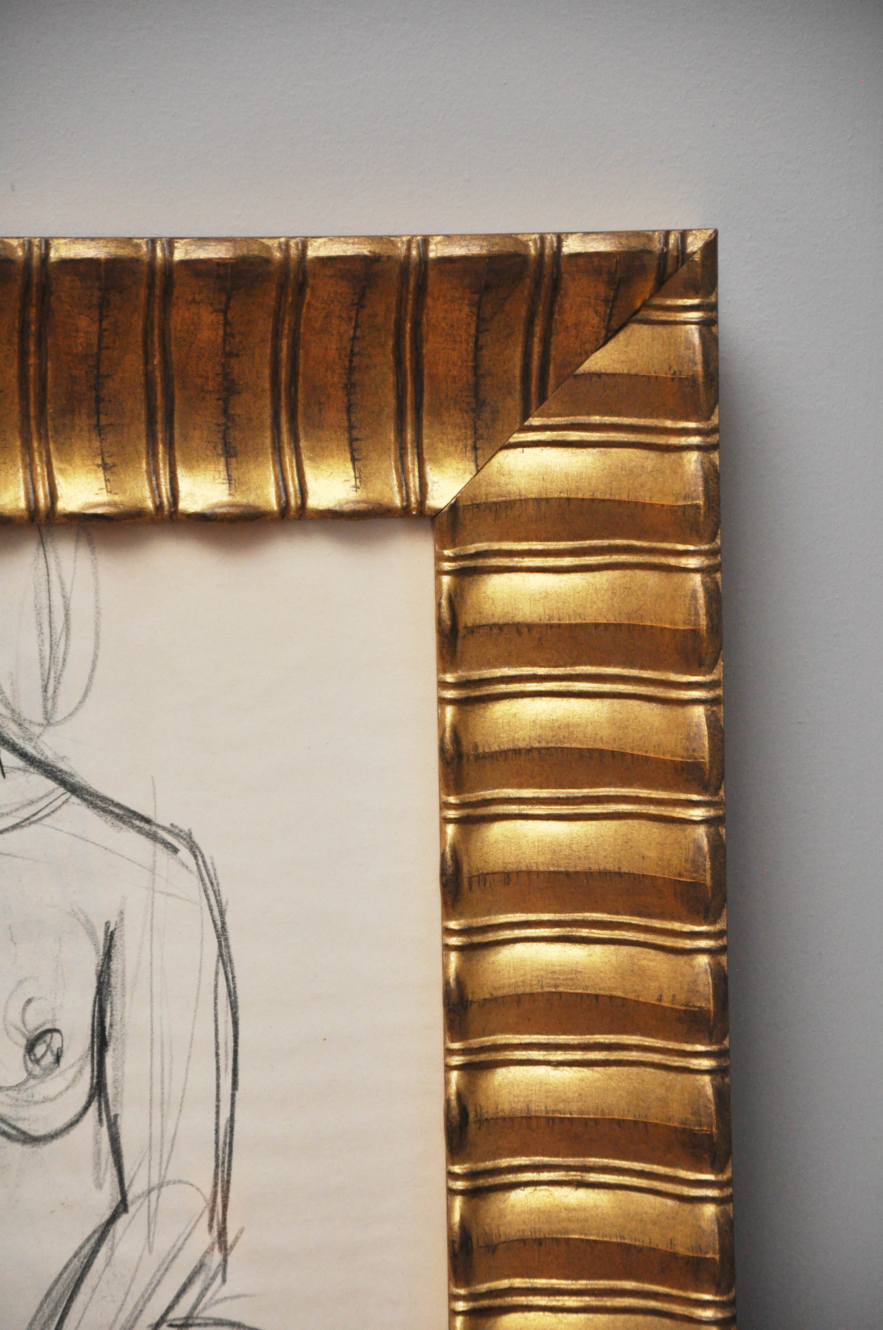 20th century nude: line drawing in hand gilded frame.

Dimensions: 26
