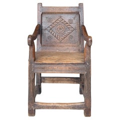 Elizabethan 'Tudor' Hand Carved Oak Wainscot Arm Chair circa 1580
