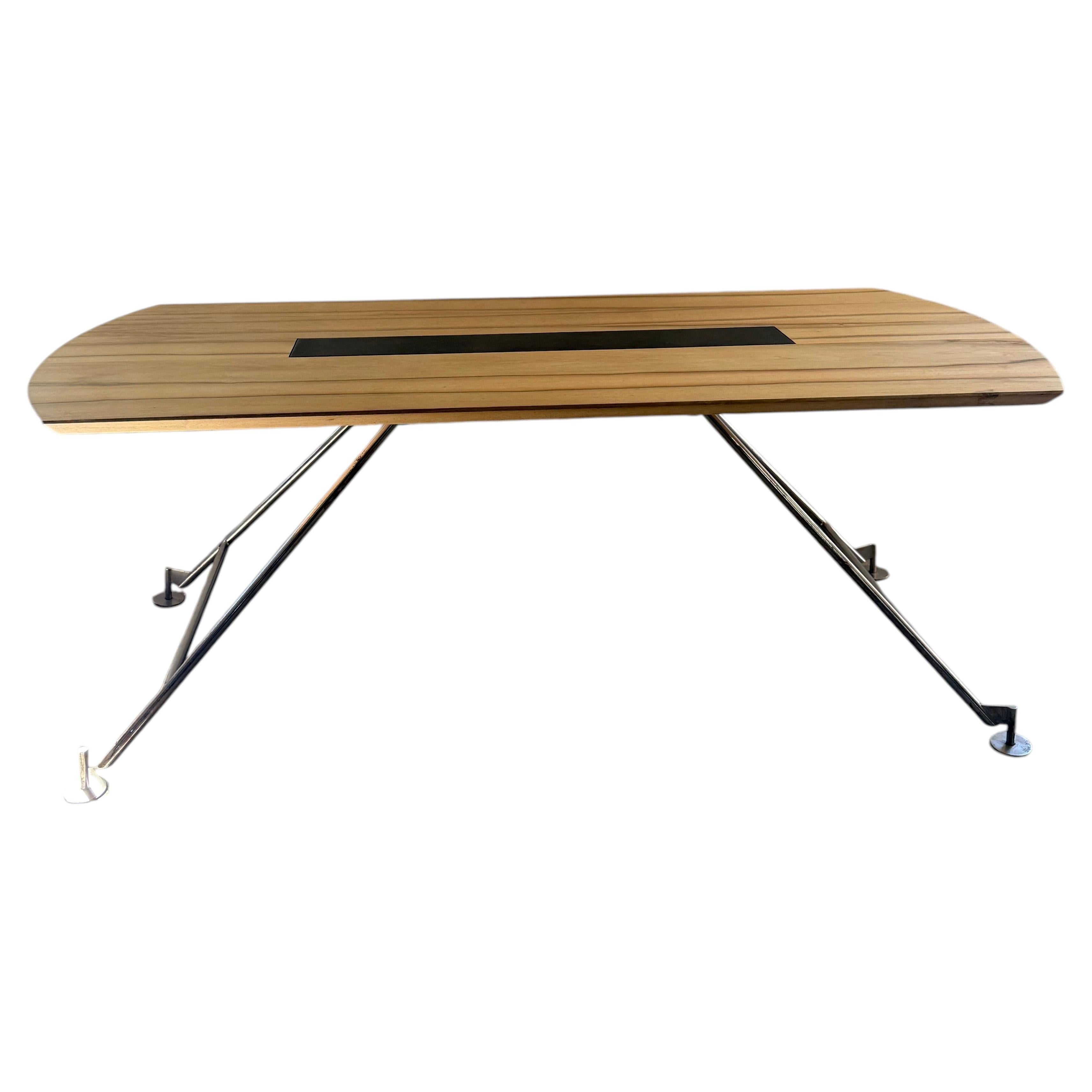 Mid Century , 1960's Italian Architect's Desk, FruitWood, Chrome, Leather Insert For Sale