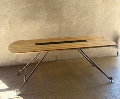 Mid Century , 1960's Italian Architect's Desk, FruitWood, Chrome, Leather Insert