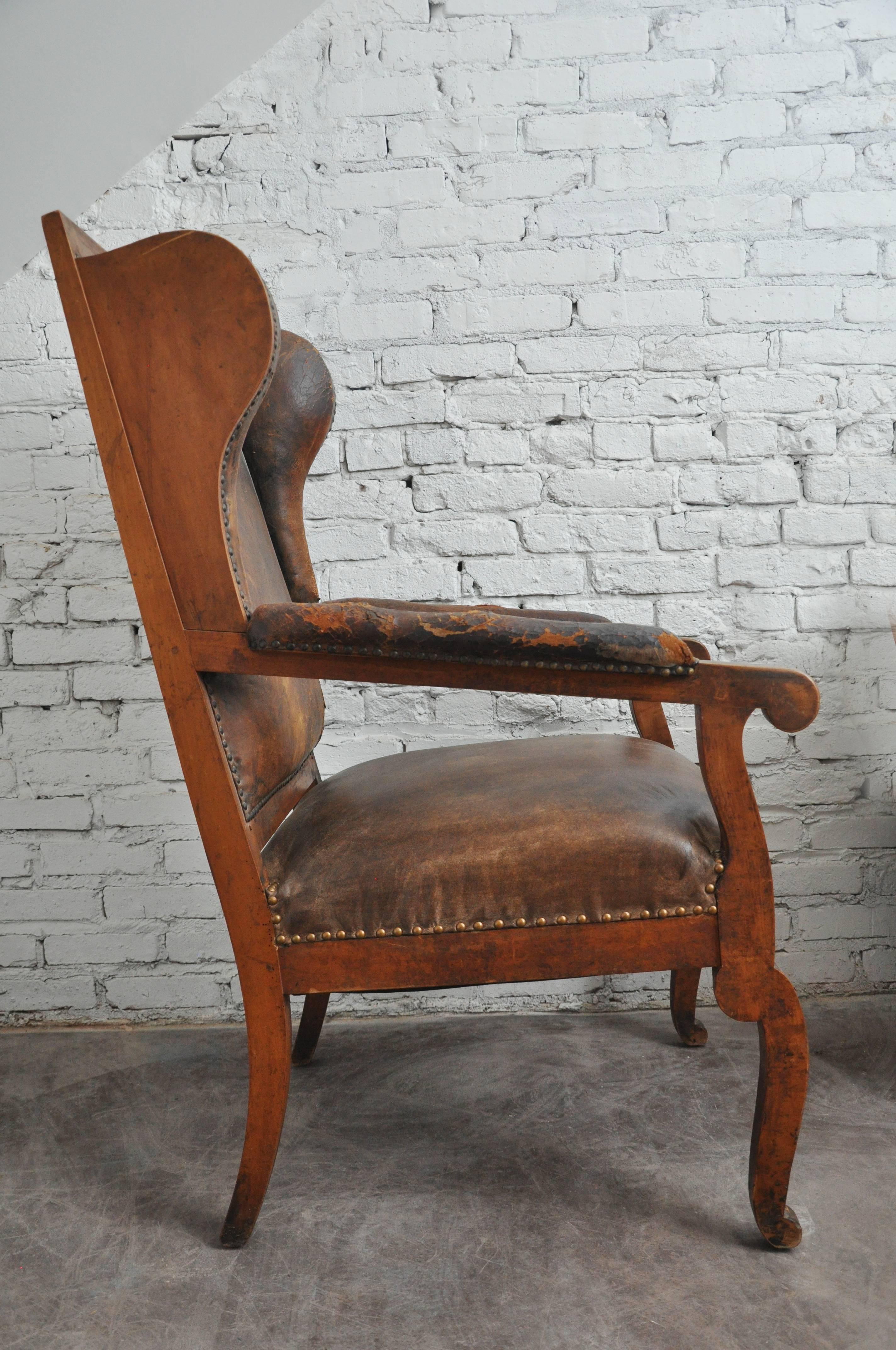 Leather Late 19th Century German Biedermeier High Back Wing Chair