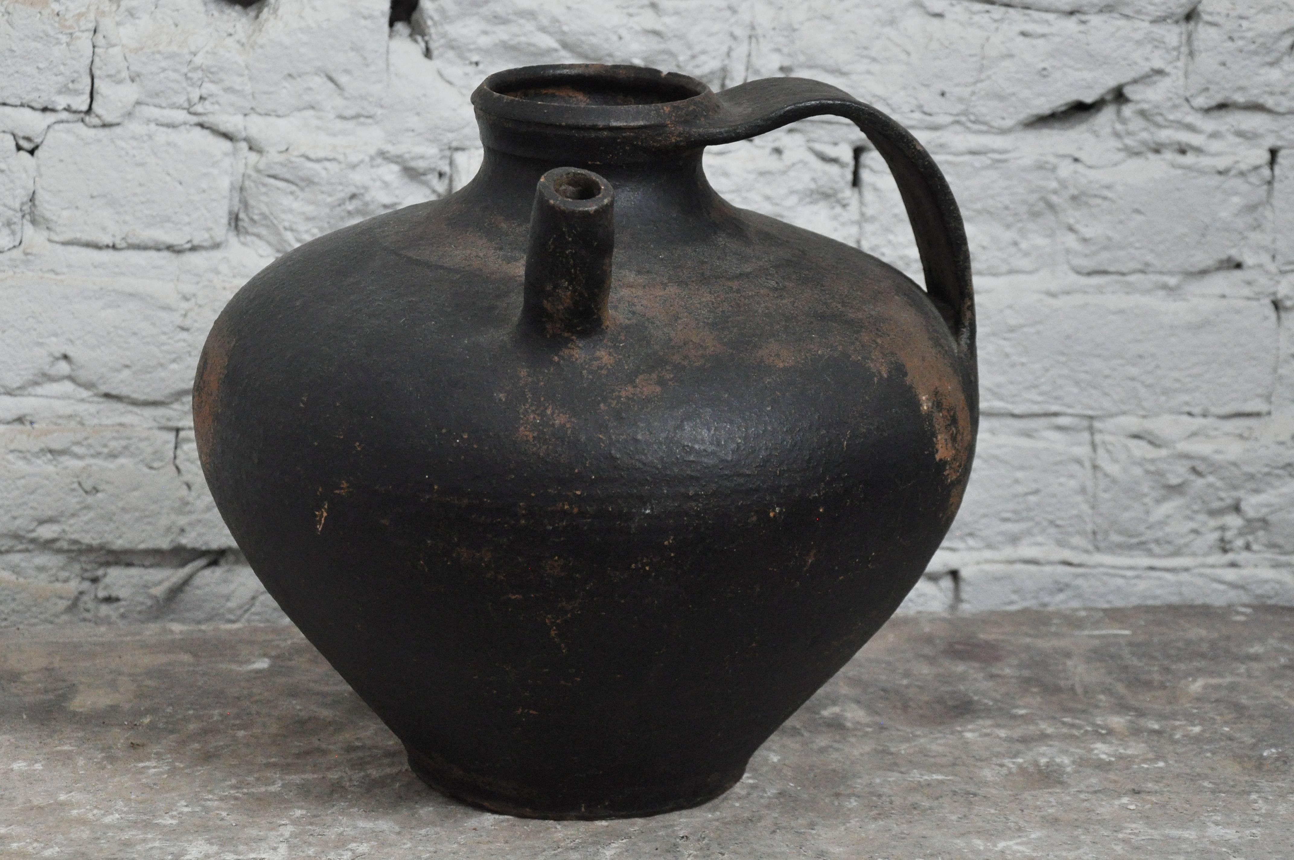 French Early 20th Century Spouted Blacked Pot From Paris