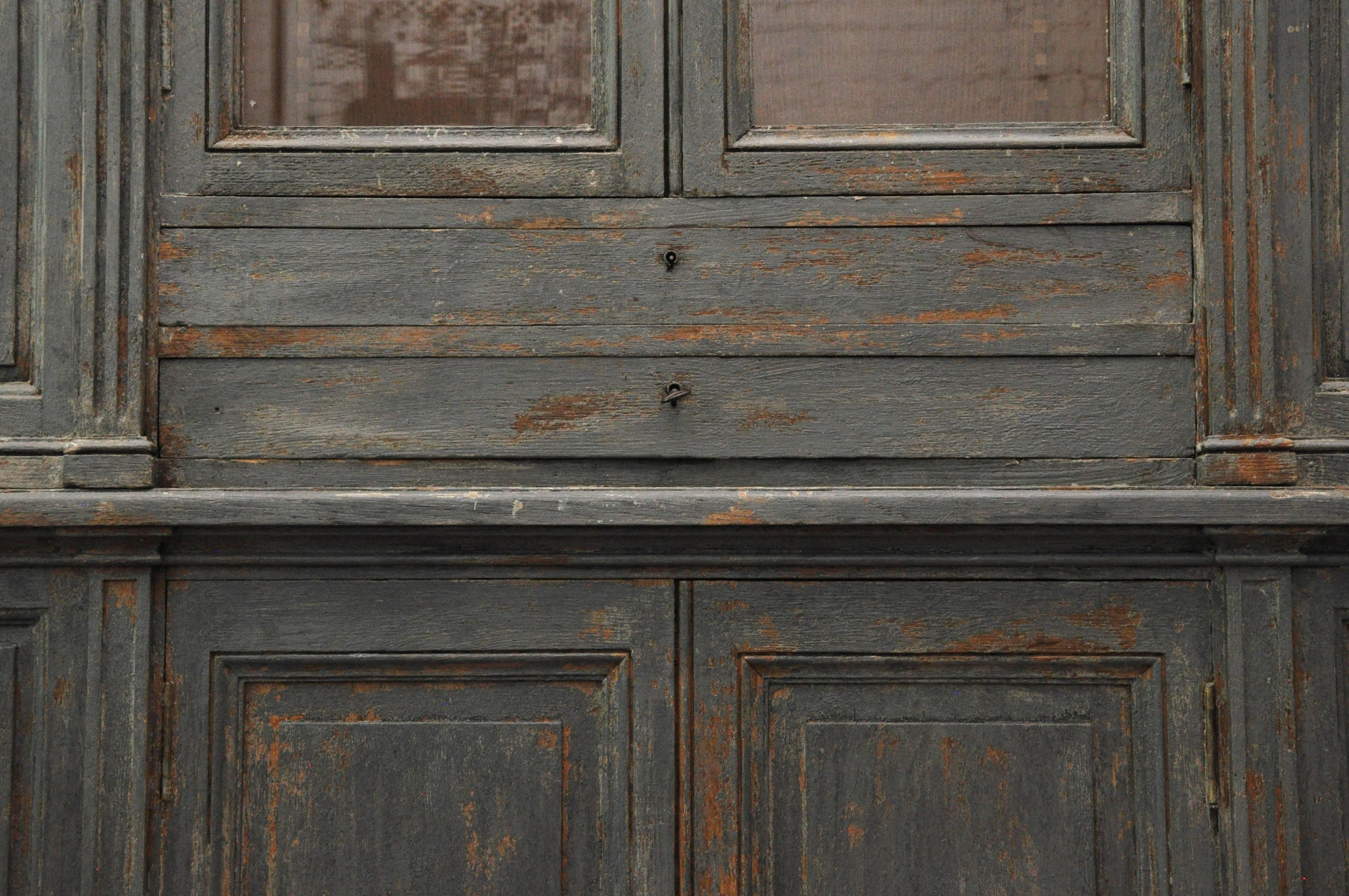 Early 19th Century Extra Tall French Painted Gray Cabinet In Excellent Condition In Chicago, IL