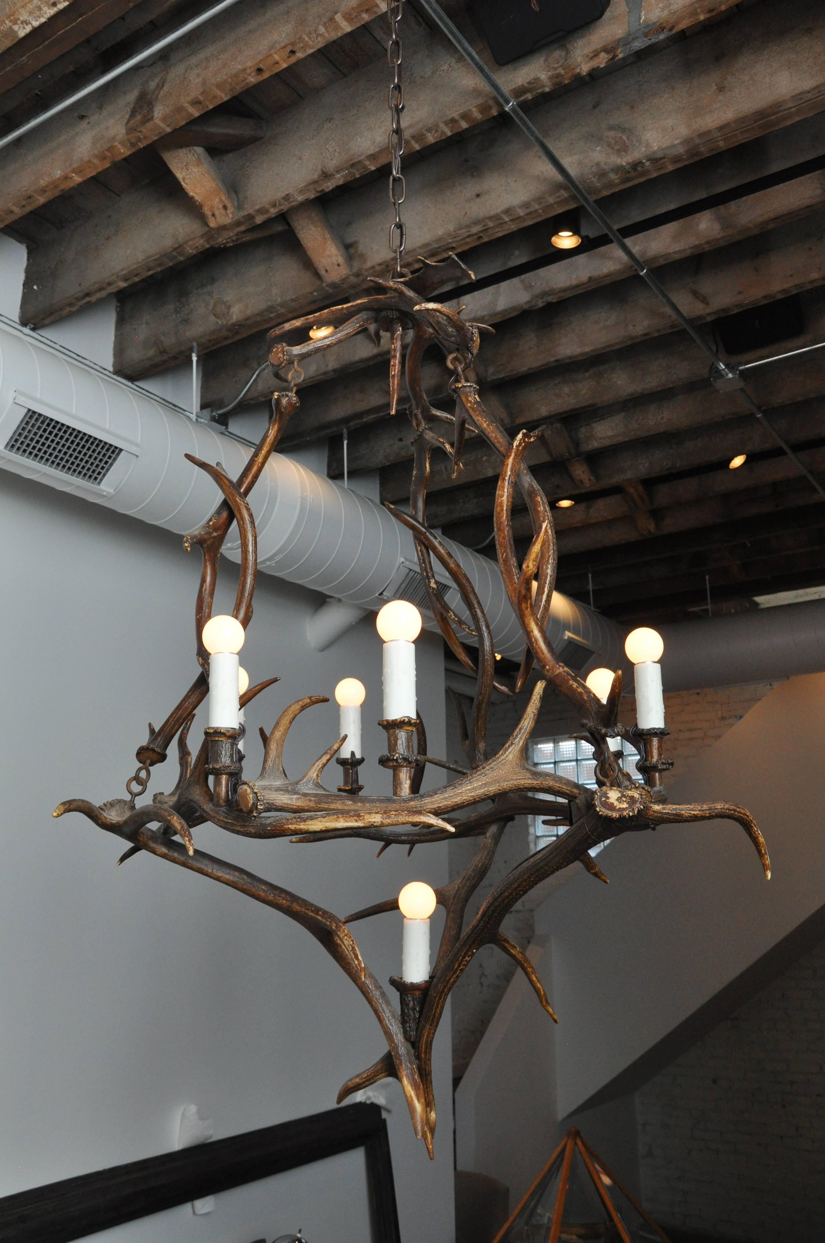 18th Century Bavarian Antler Chandelier Found in Germany
This well proportioned, excellent authentic Antler Chandelier was found in a hunting lodge in the region of Bavaria, Germany.  This is a handsome and stellar example of original antler