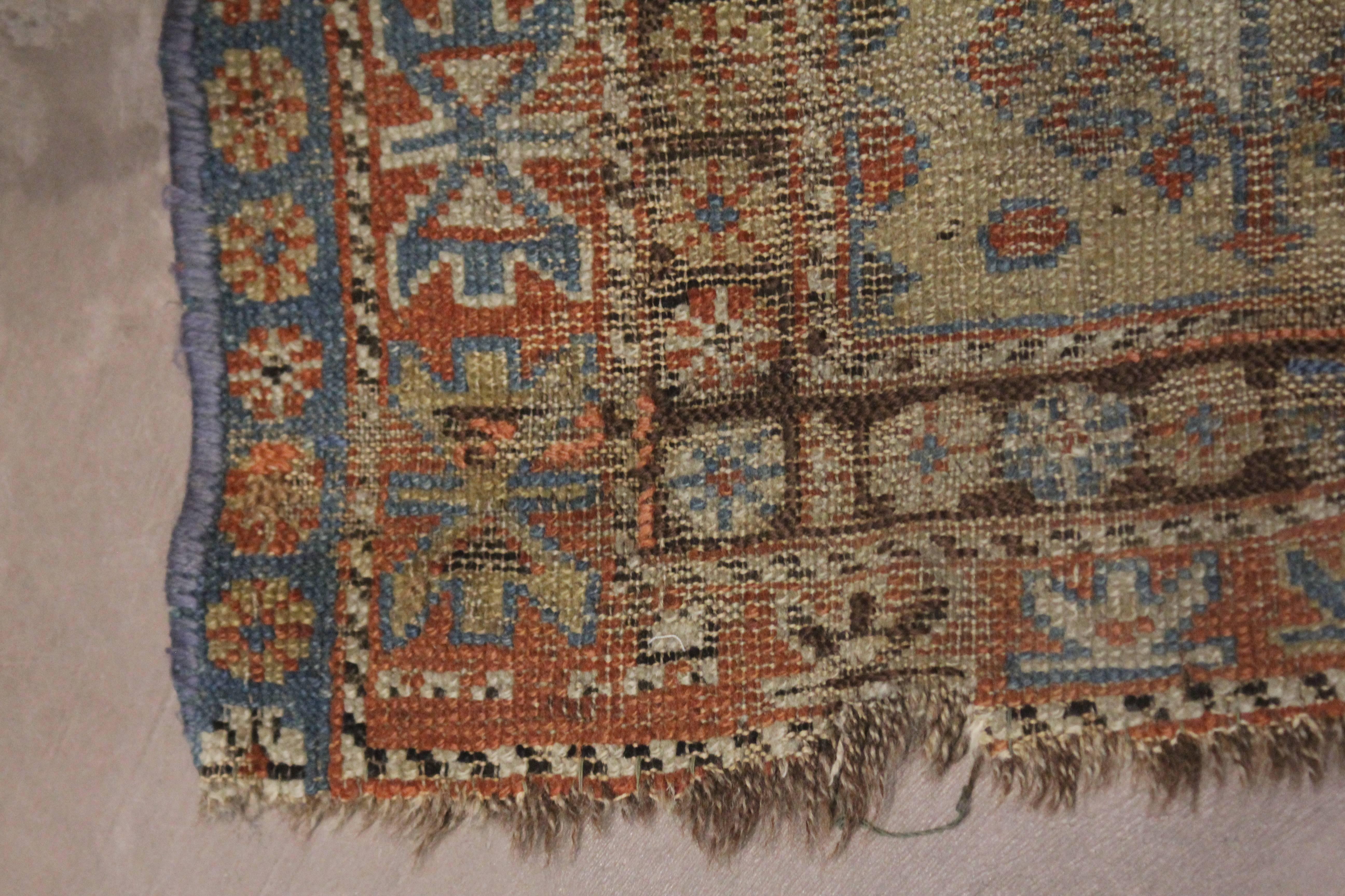 Wool Late 19th Century 'Super Worn' Antique Caucasian Rug