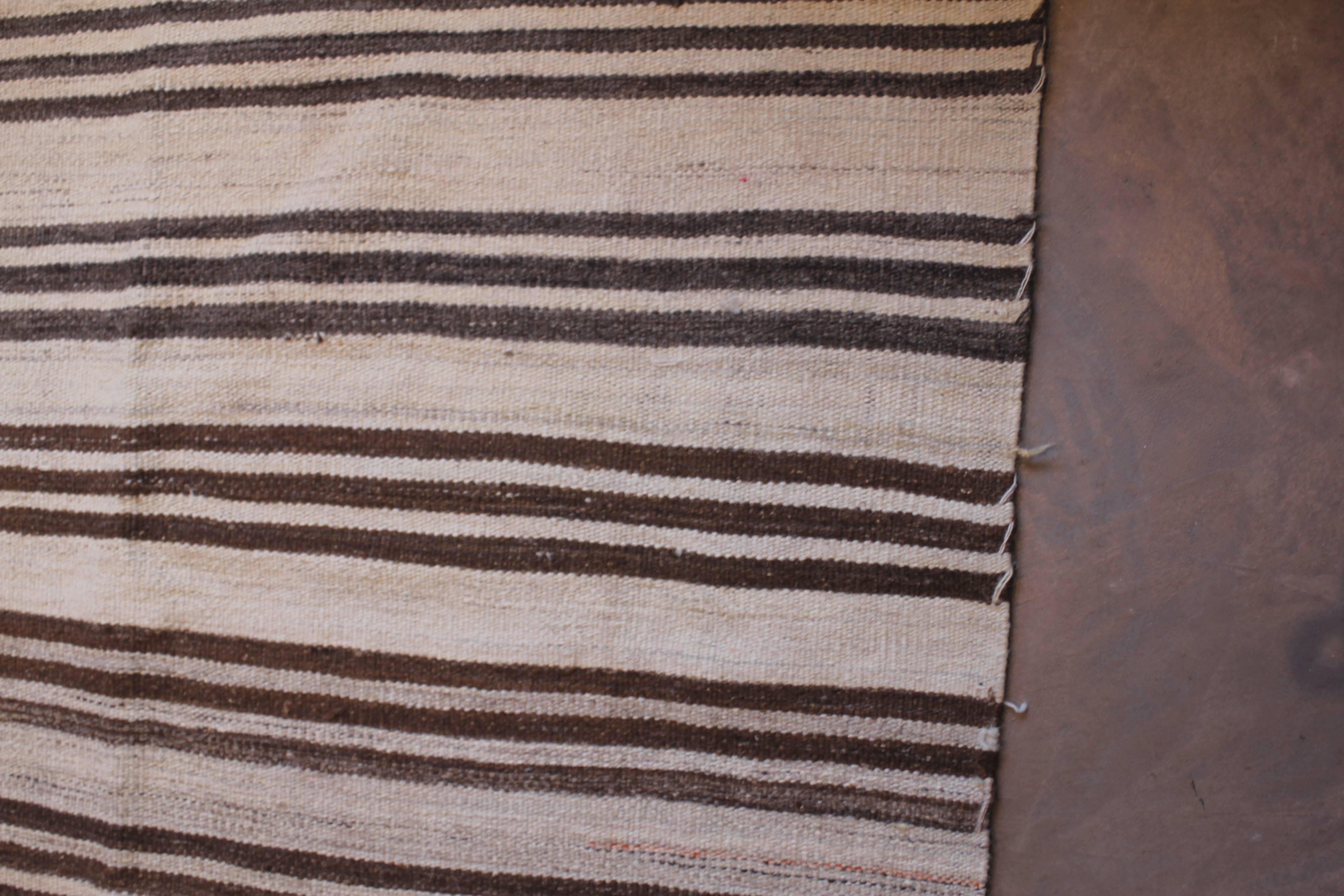 Hand-Knotted 20th Century Turkish Striped Flat-Weave Kilim