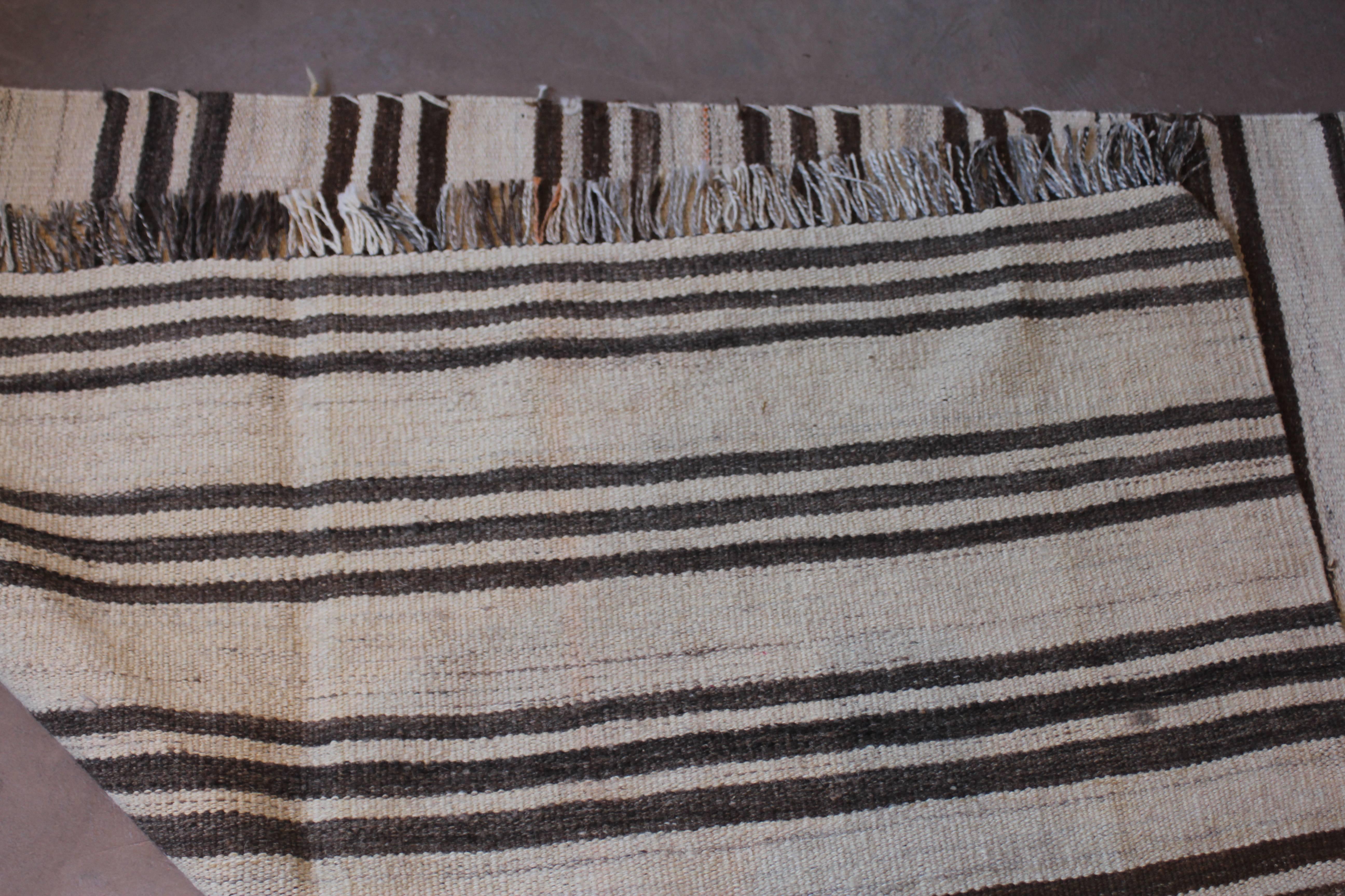 Wool 20th Century Turkish Striped Flat-Weave Kilim