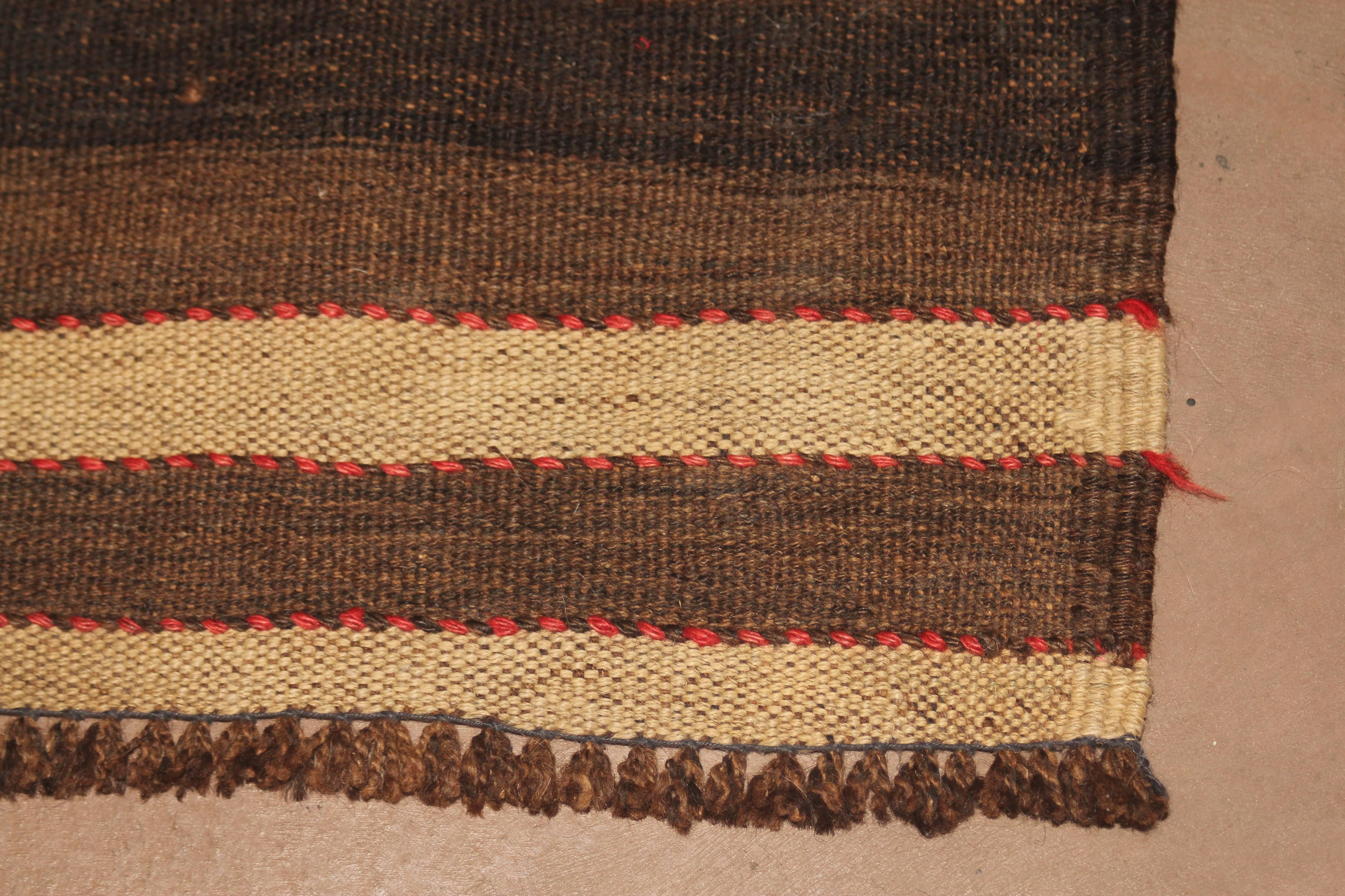 Wool 20th Century Turkish Red and Brown Flat-Weave Runner