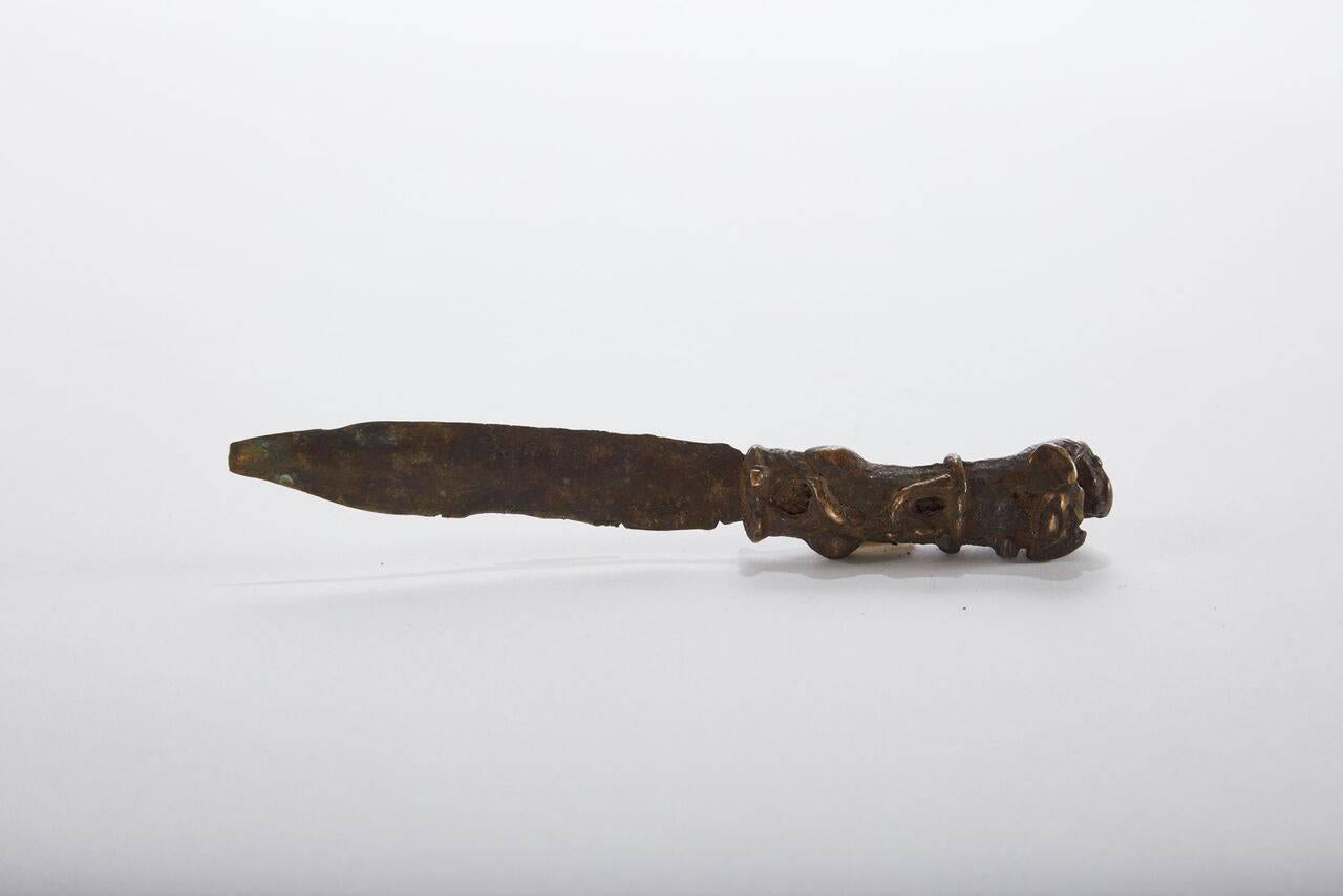 19th century Italian ornate intricate verdigris bronze knife.