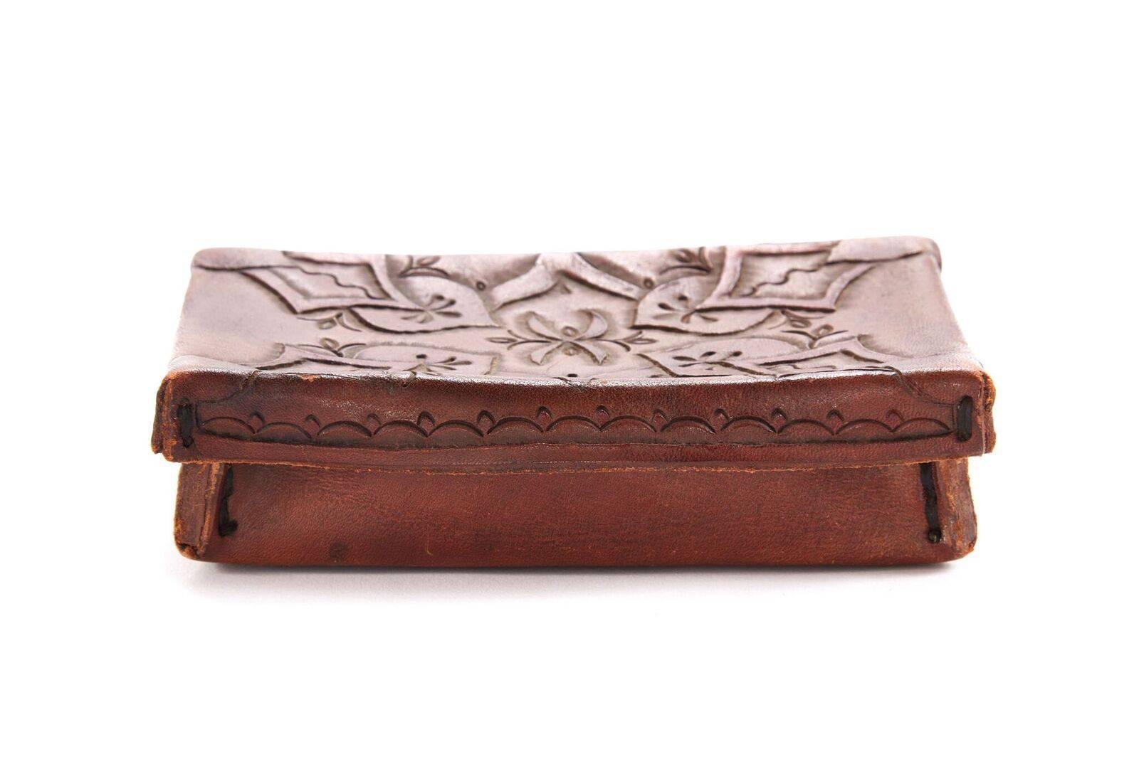 Mexican Early 20th Century Small Tooled Leather Box from Mexico For Sale