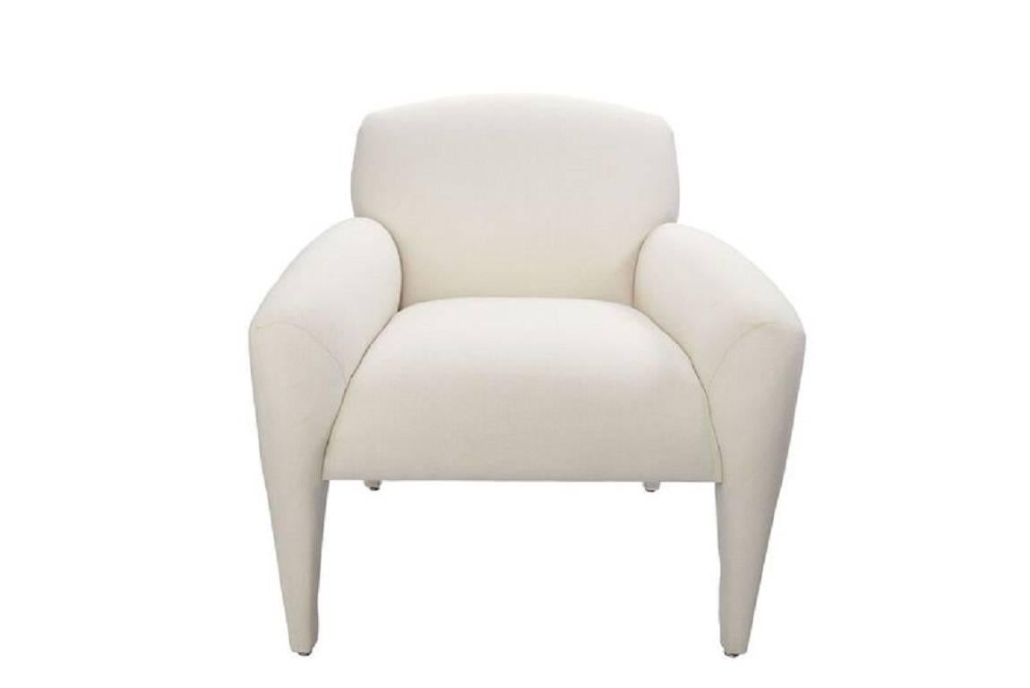20th century pair of Vladimir Kagan lounge armchairs restored in muslin for upholstery using COM
chairs were designed by Kagan and produced in the 1980s by
Weiman Preview Furniture
Webbing, stuffing have been fully restored
Measures: Overall
