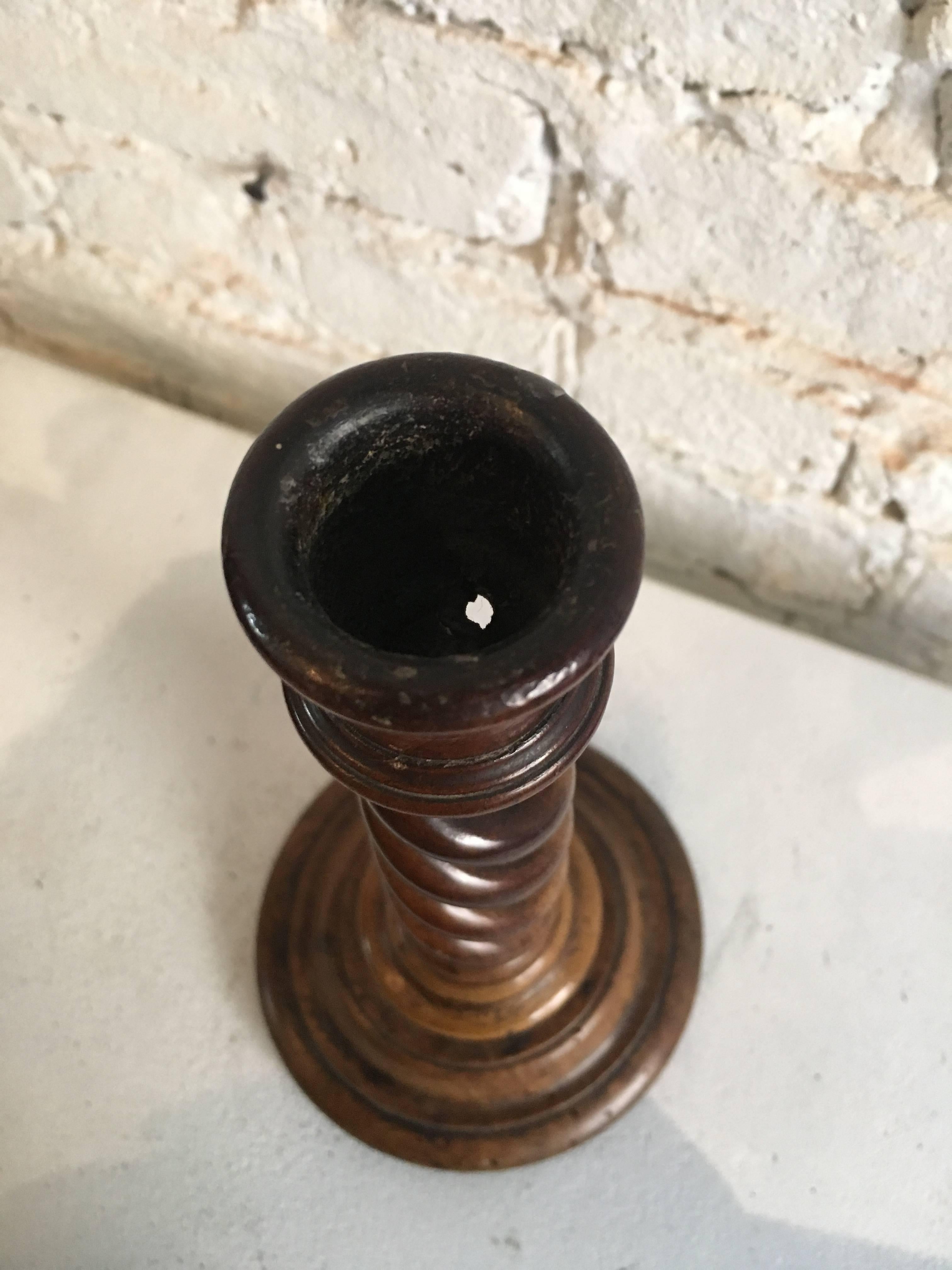 19th Century Classic French Twisted Barley Burled Wood Candlestick 2