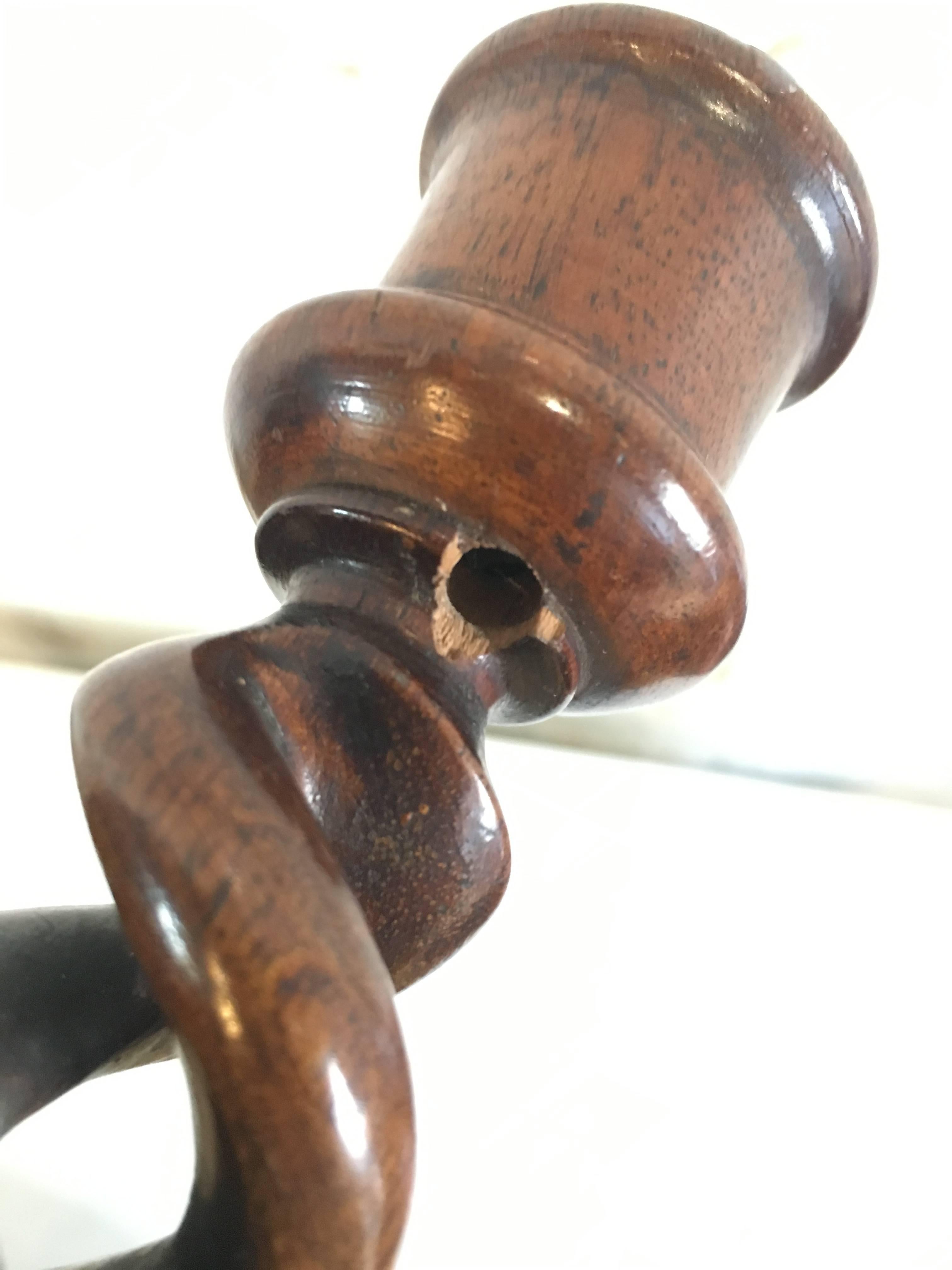 19th Century Classic French Twisted Barley Burled Wood Candlestick 3