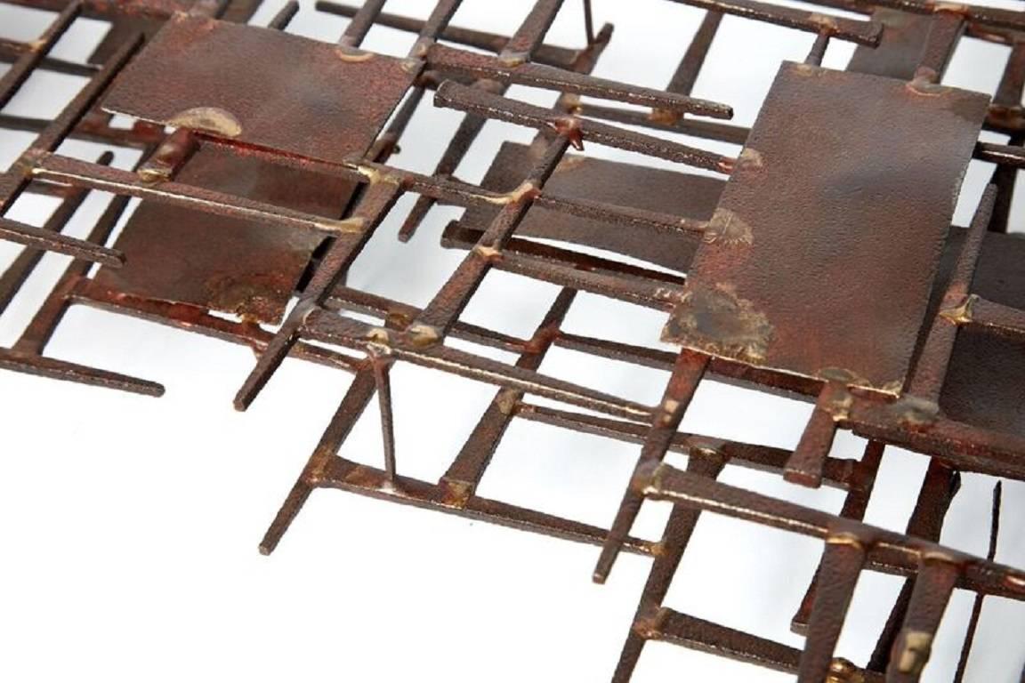 Mid-20th century Brutalist geometric rusty metal wall sculpture
In the style of Jere, but cooler.
 