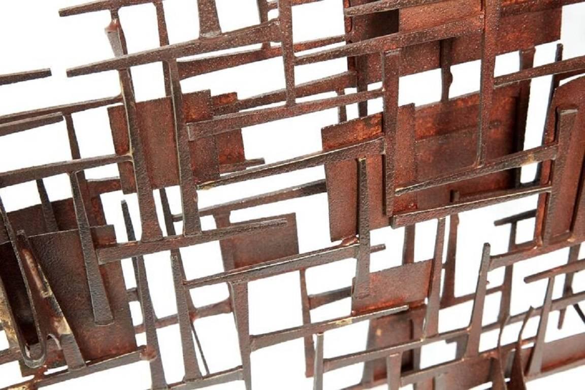 Mid-20th Century Brutalist Geometric Rusty Metal Wall Sculpture 3