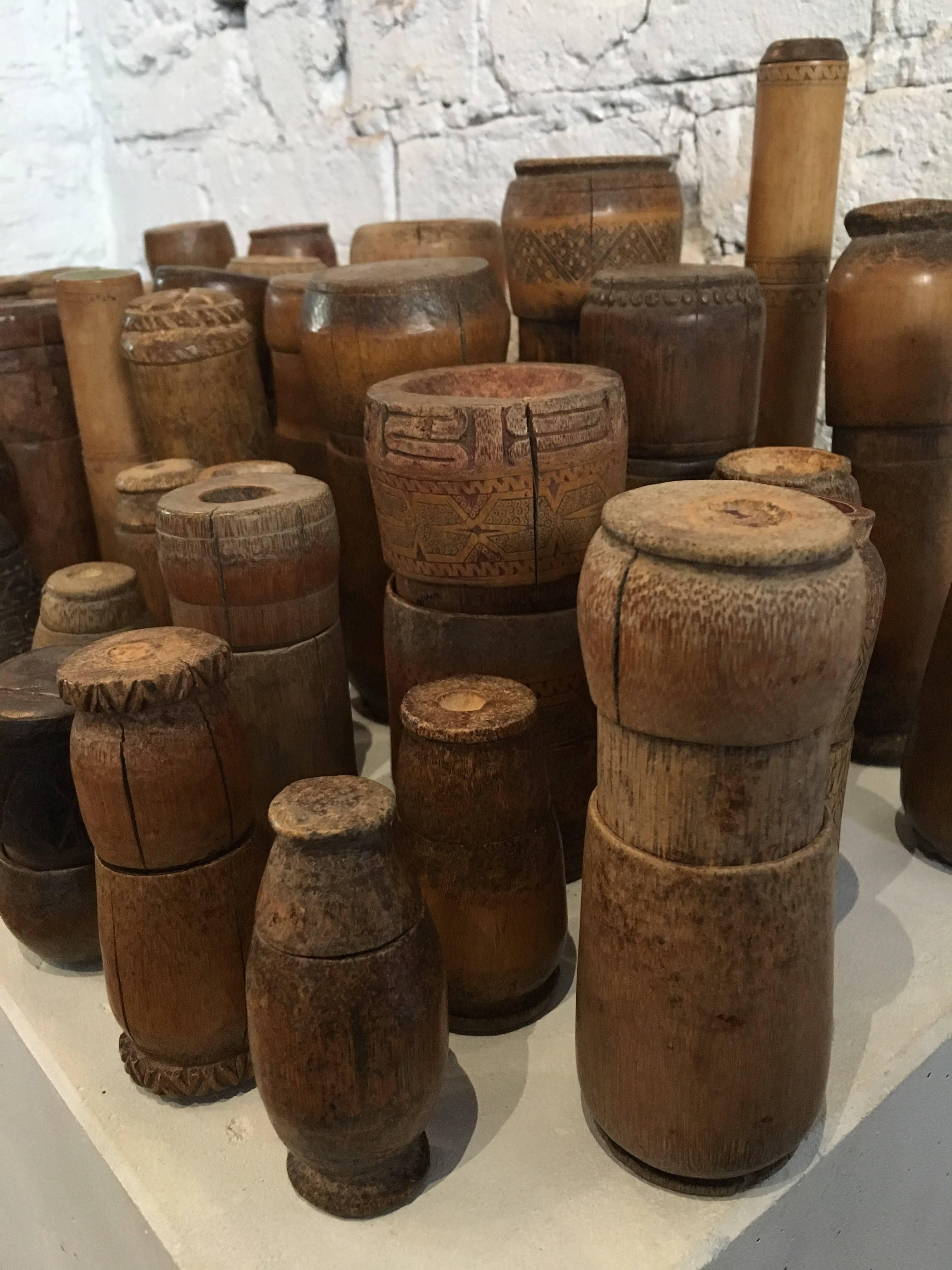 Hand-Carved 19th-20th Century Collection of Tobacco Lime Containers from Papua New Guinea 