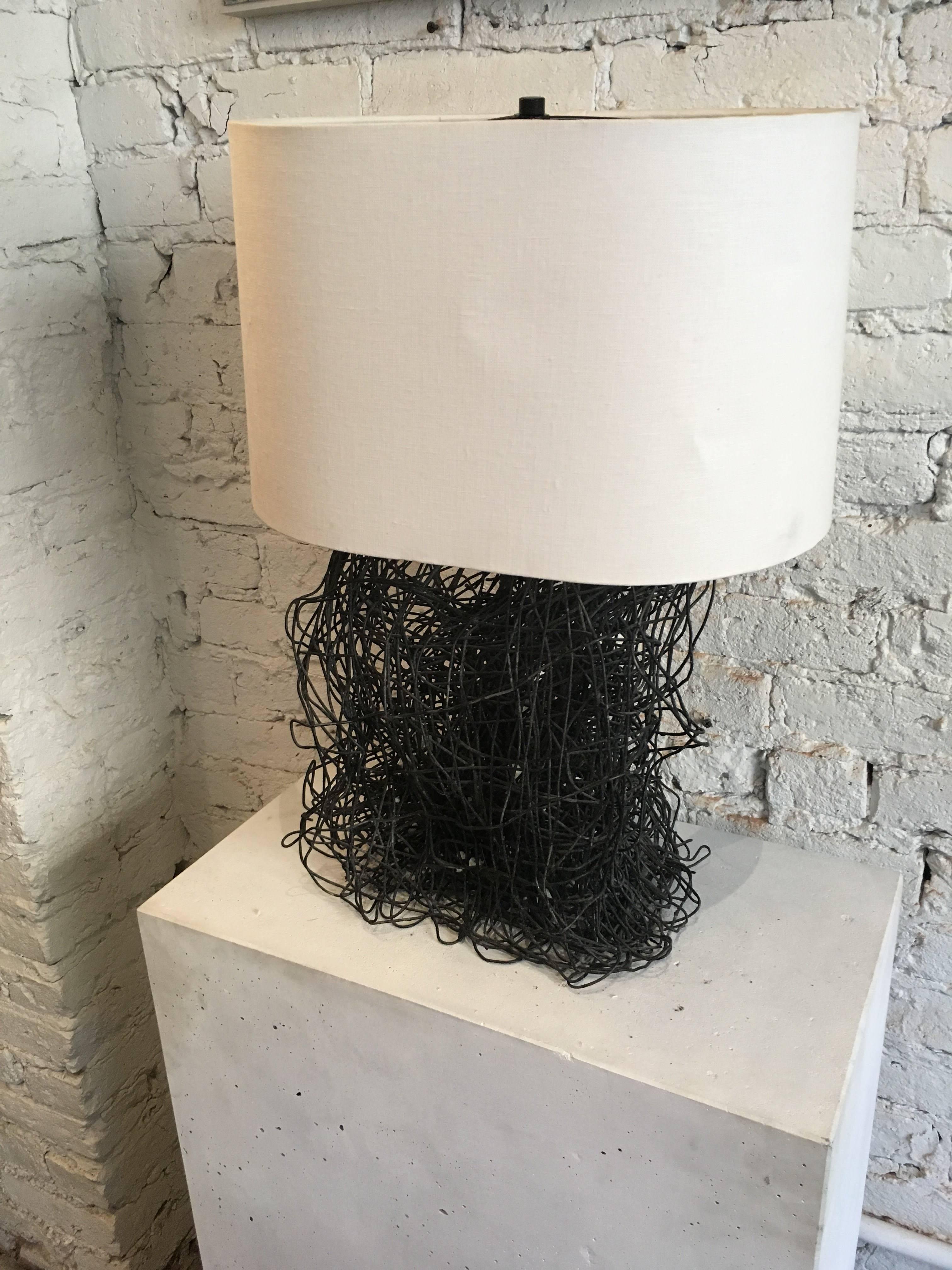 20th Century Sculptural Wire Lamp with Custom French Paper Shade 3