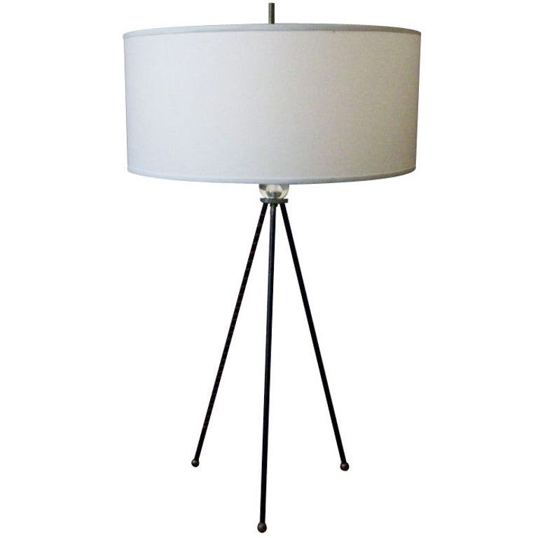 Mid-20th Century Extra Tall Iron Table Lamp with Custom Shade For Sale