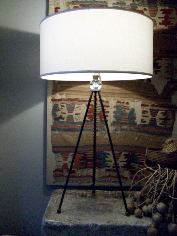 Mid-20th Century Extra Tall Iron Table Lamp with Custom Shade 5